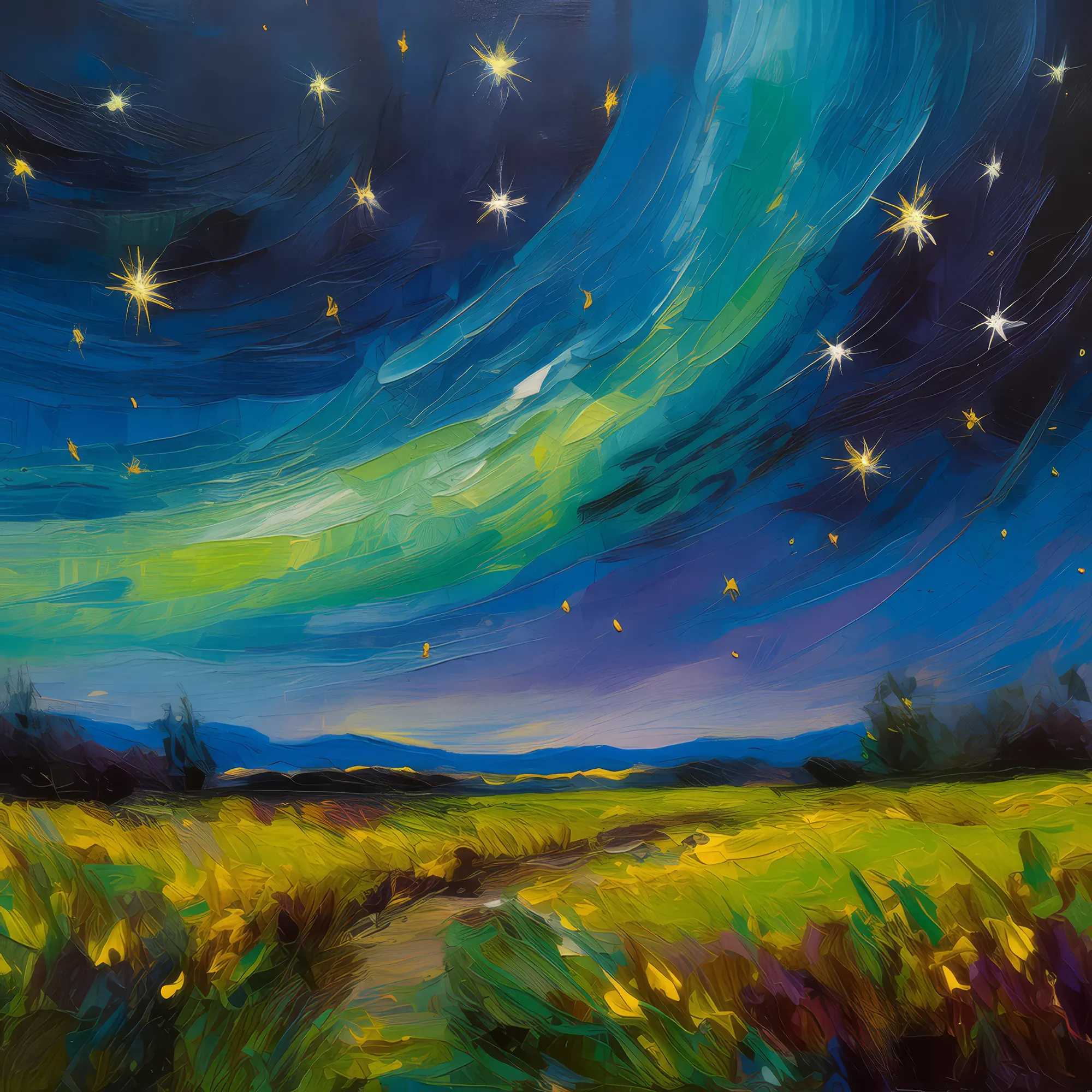 Painting: Grassland Under Starry Night