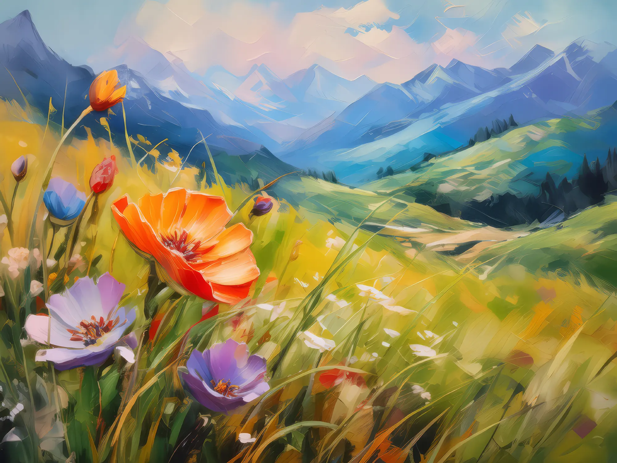 Painting: Grassland Wildflower Close-up