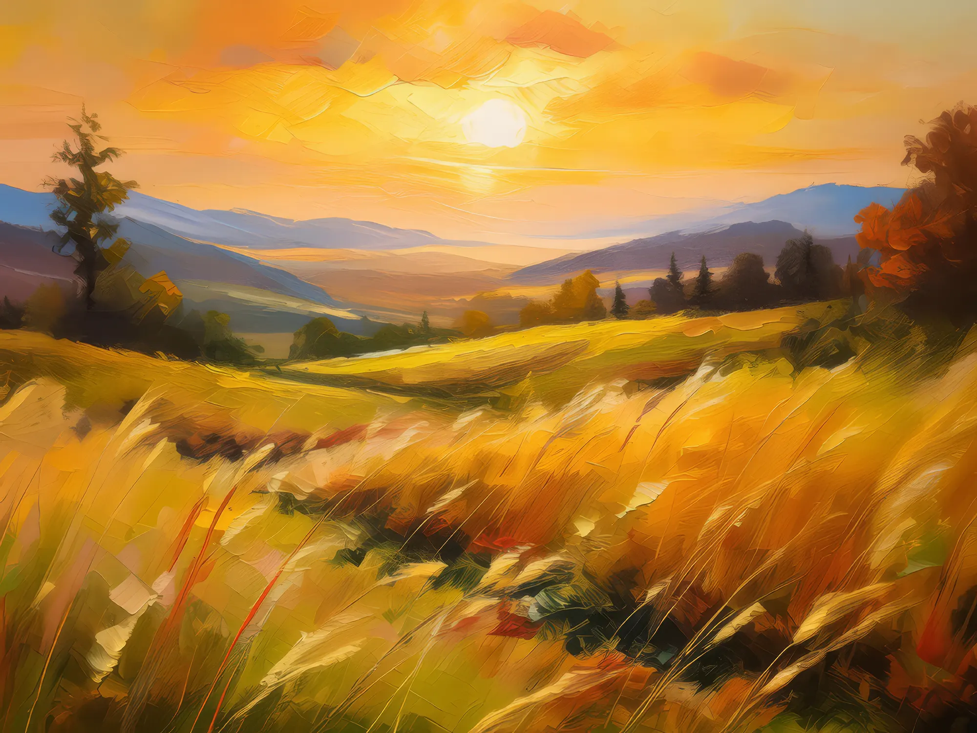 Painting: Grassland at Golden Hour