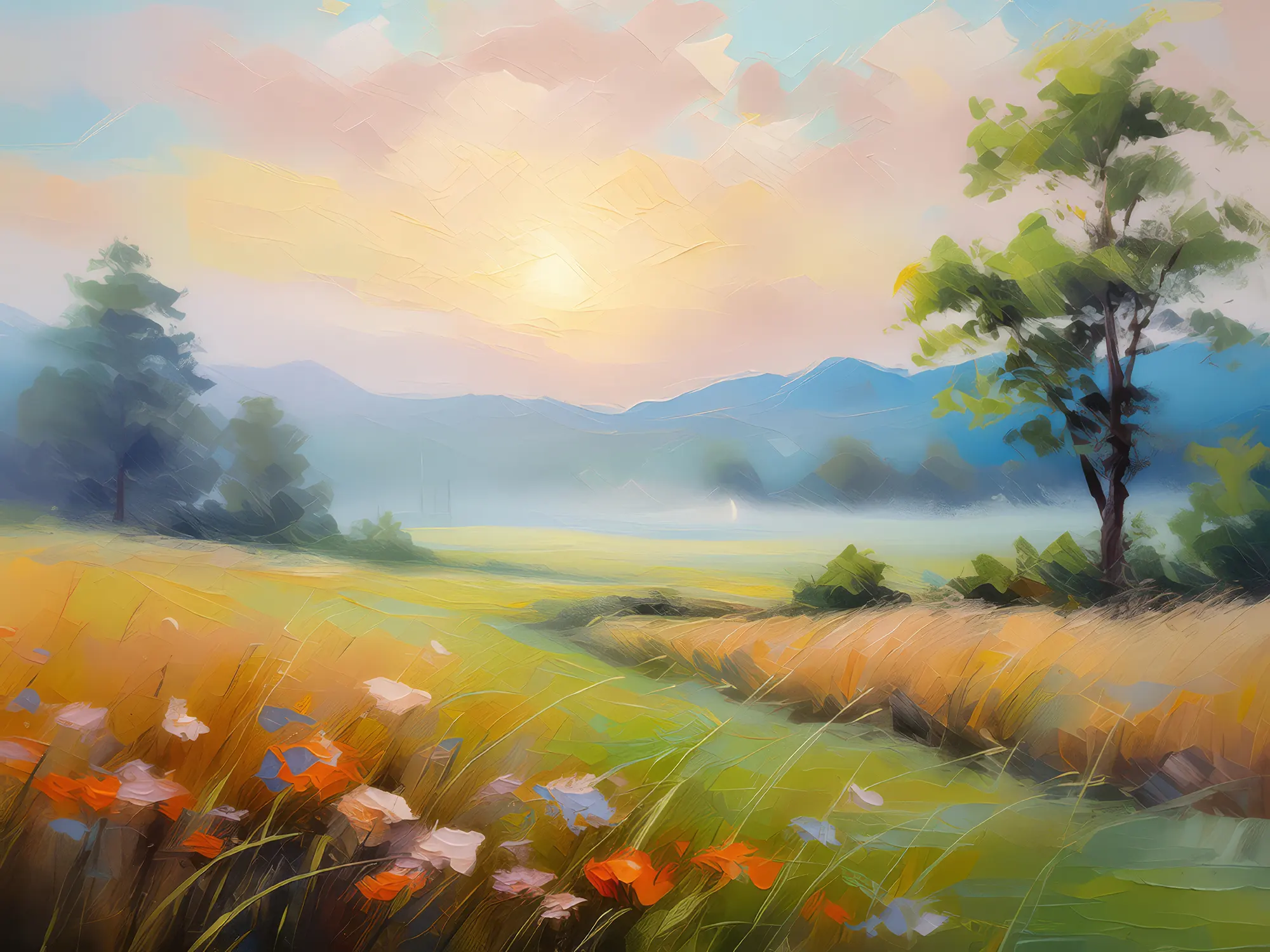 Painting: Grassland in the Morning Mist