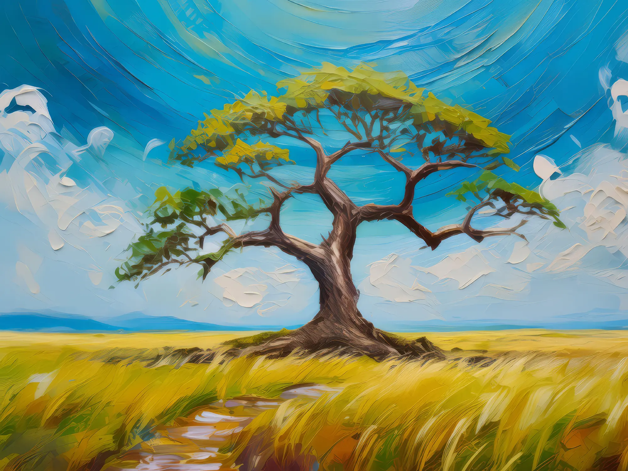 Painting: Grassland with Ancient Tree