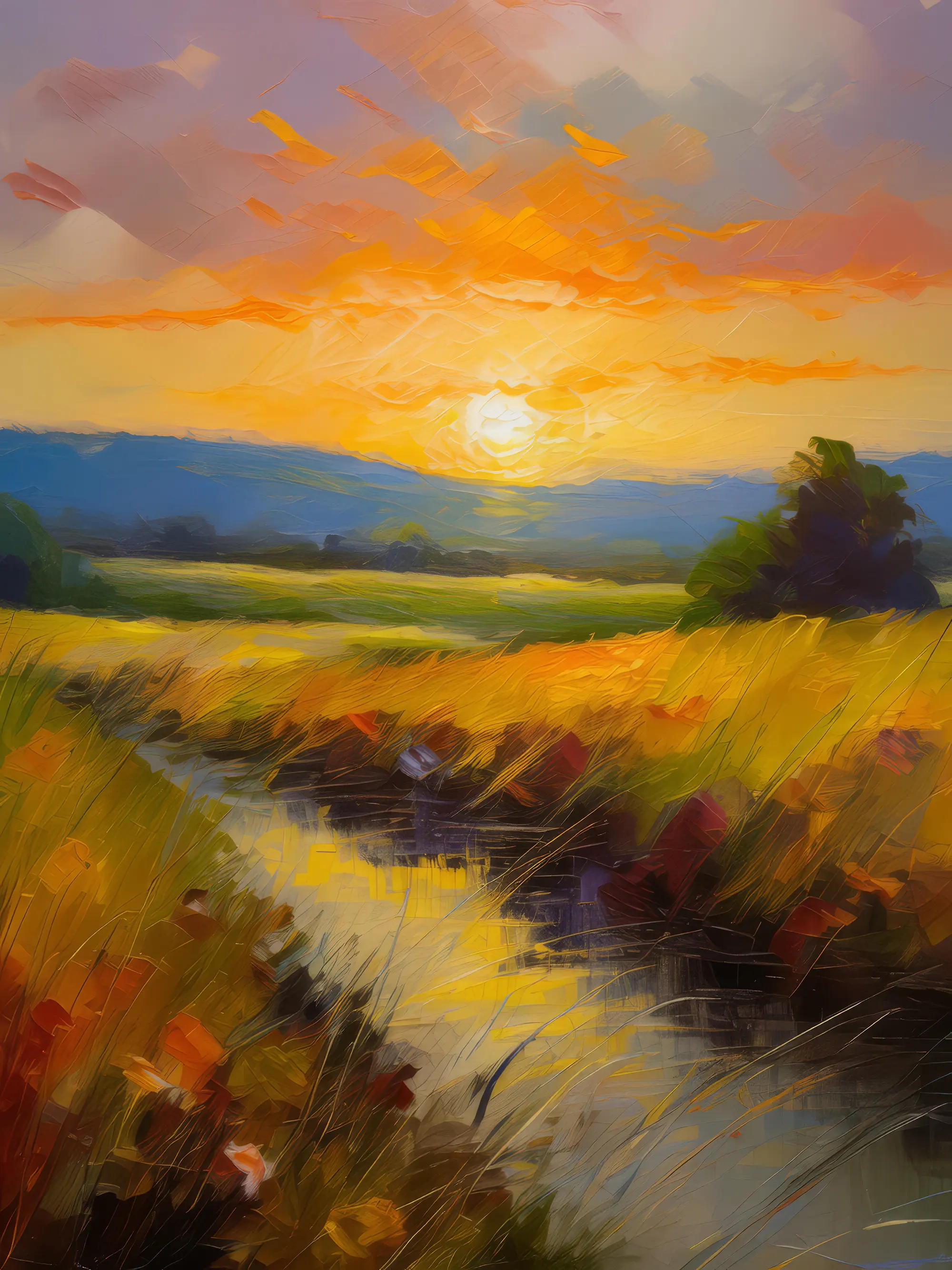 Painting: Grassland with Fading Sunlight