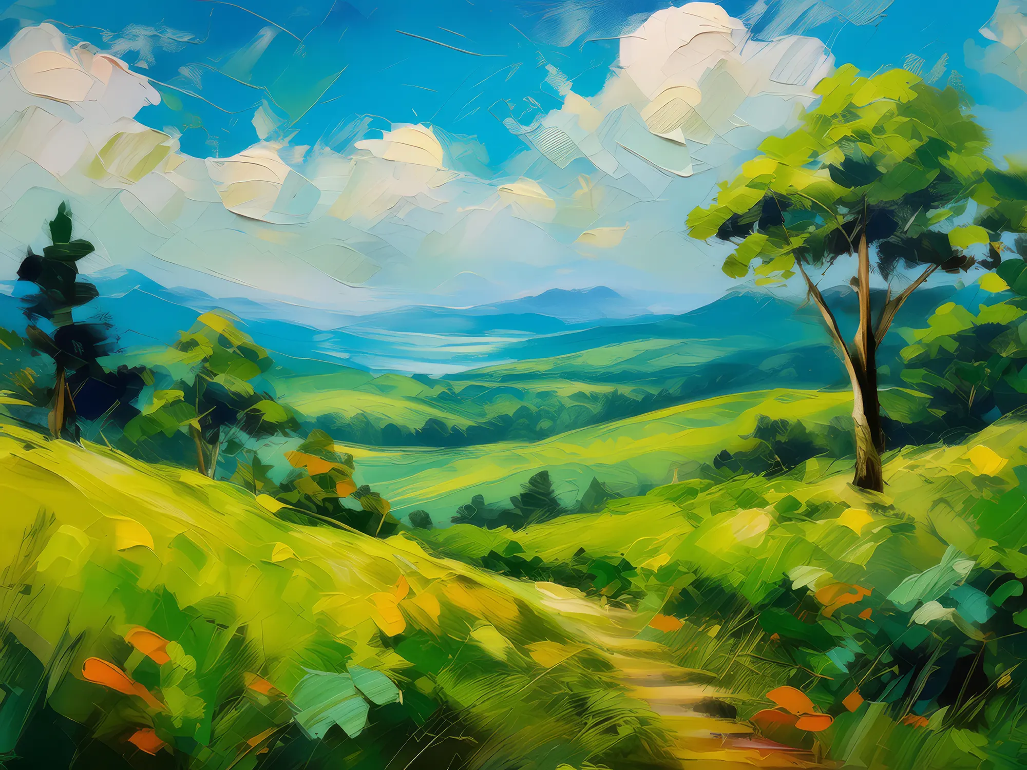 Painting: Grassland with Lush Greenery