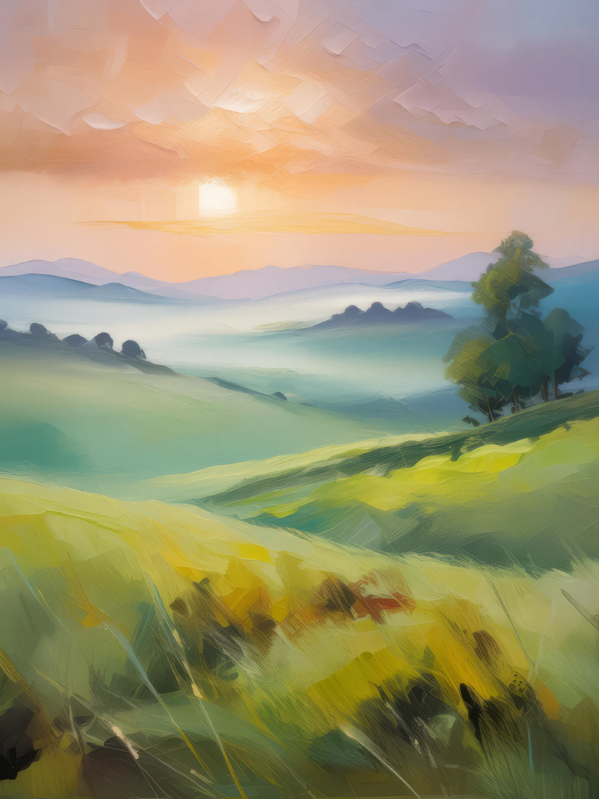 Painting: Grassland with Morning Fog