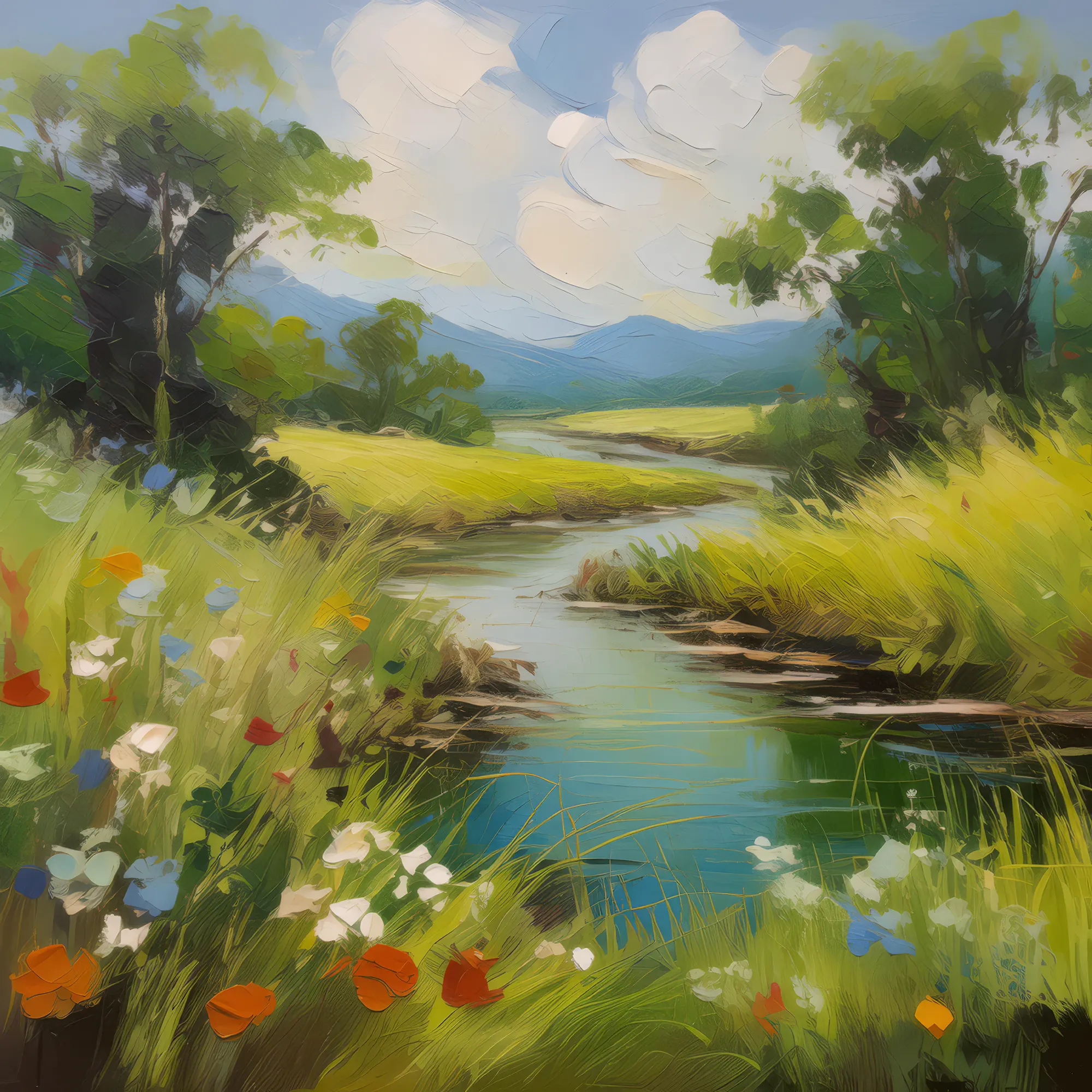 Painting: Grassland with River