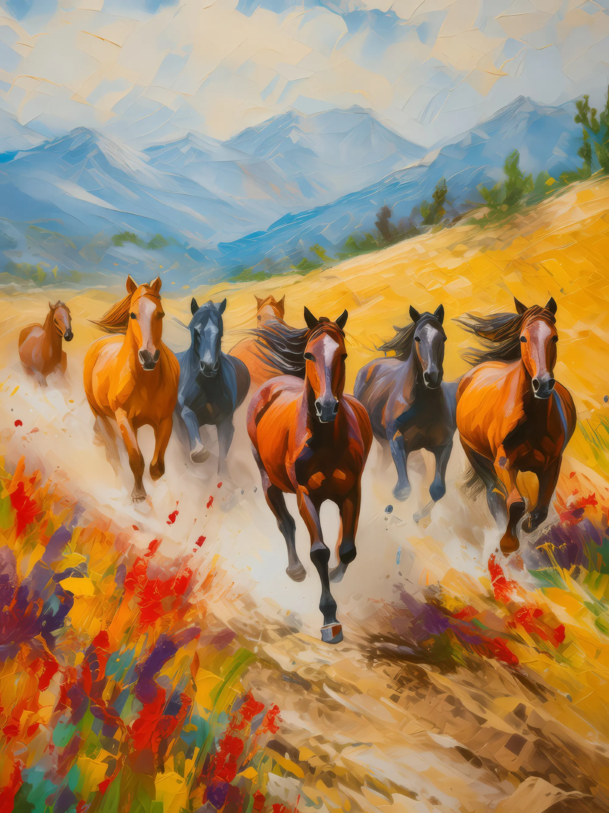 Painting: Grassland with Running Horses