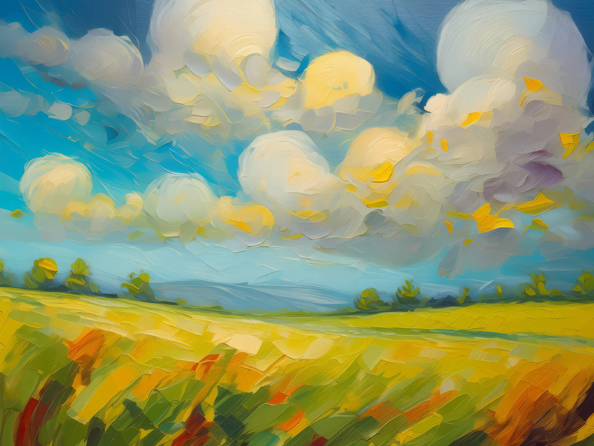 Painting: Grassland with Scattered Clouds