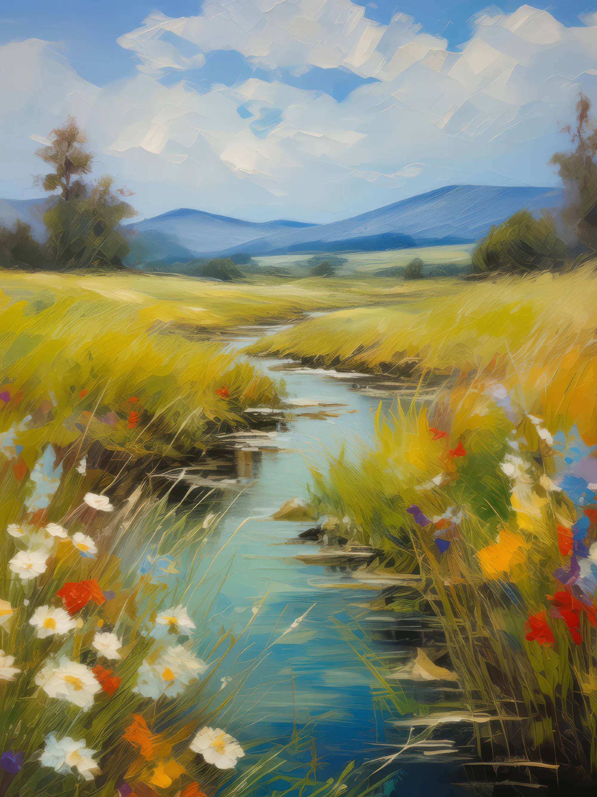 Painting: Grassland with Stream