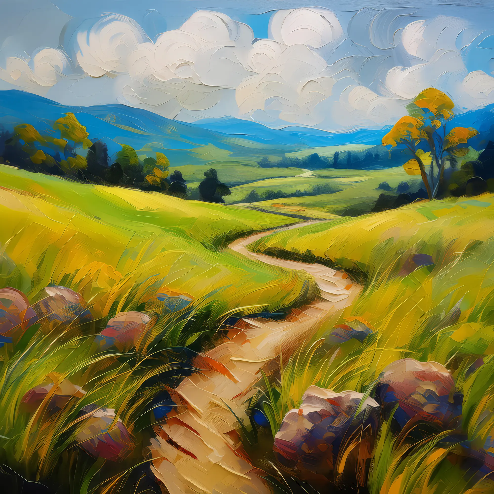 Painting: Grassland with Winding Paths