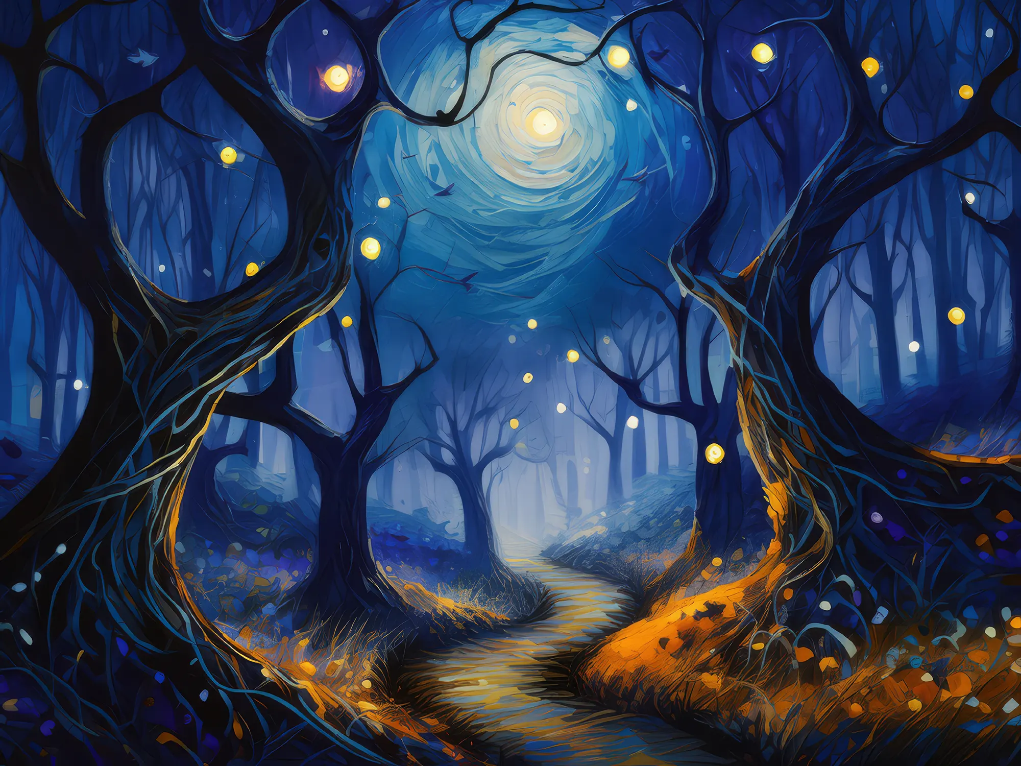 Painting: Haunted Forest Trail at Night