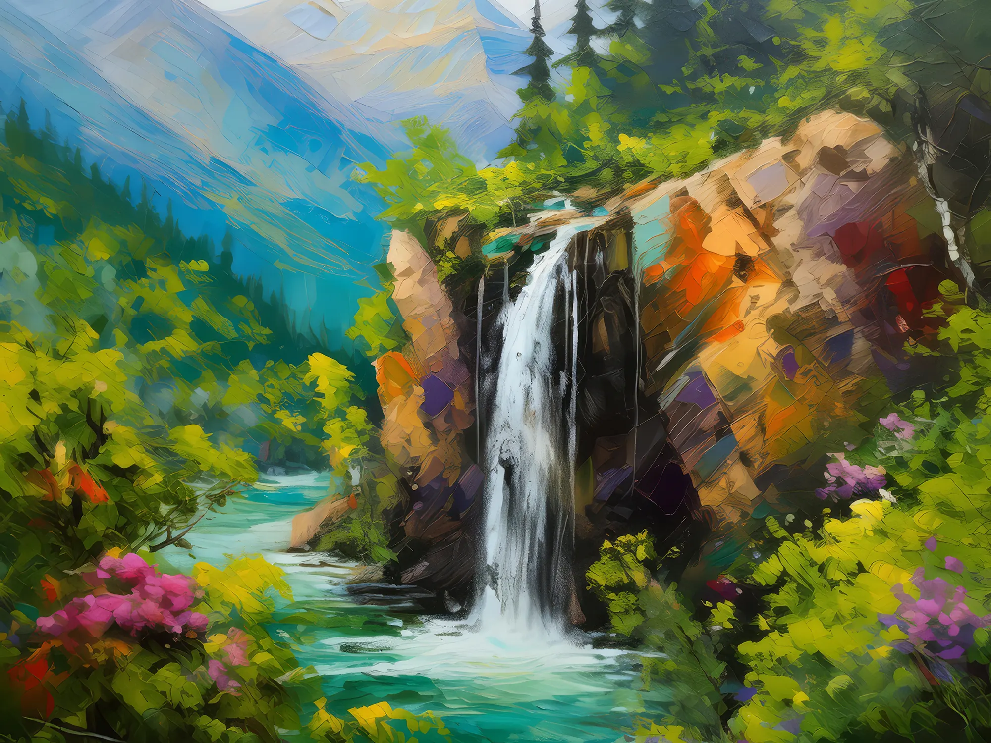 Painting: Hidden Alpine Waterfall