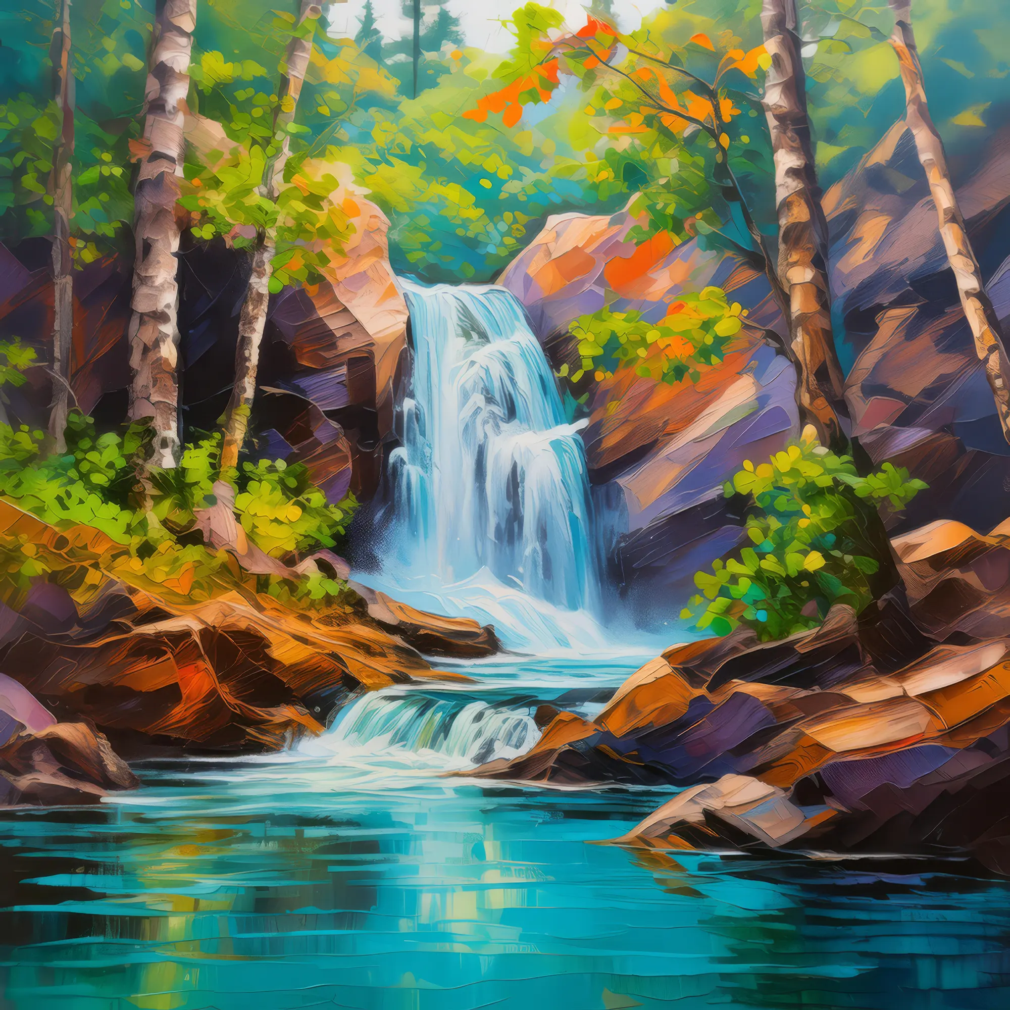 Painting: Hidden Forest Waterfall