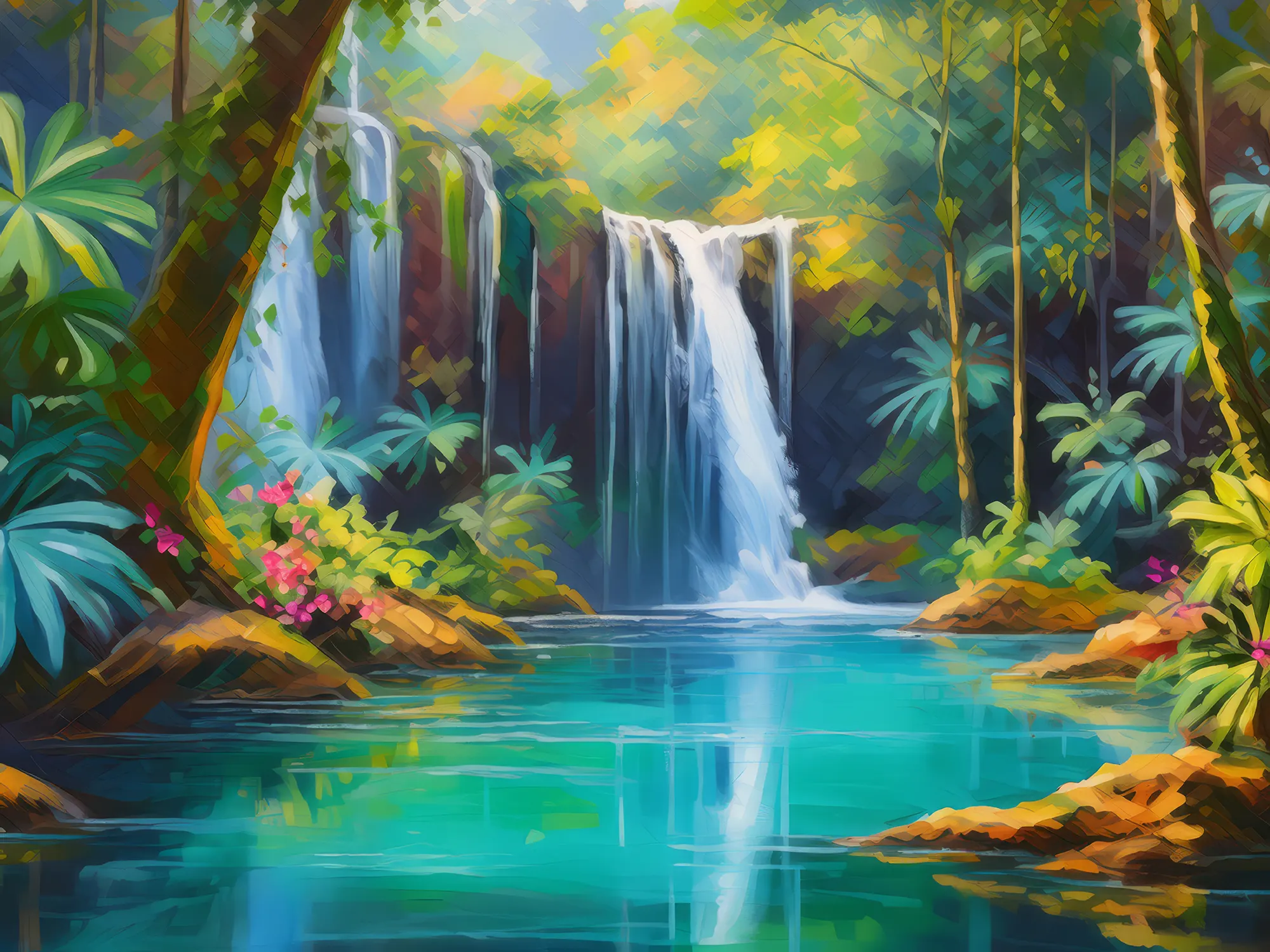 Painting: Hidden Jungle Waterfall