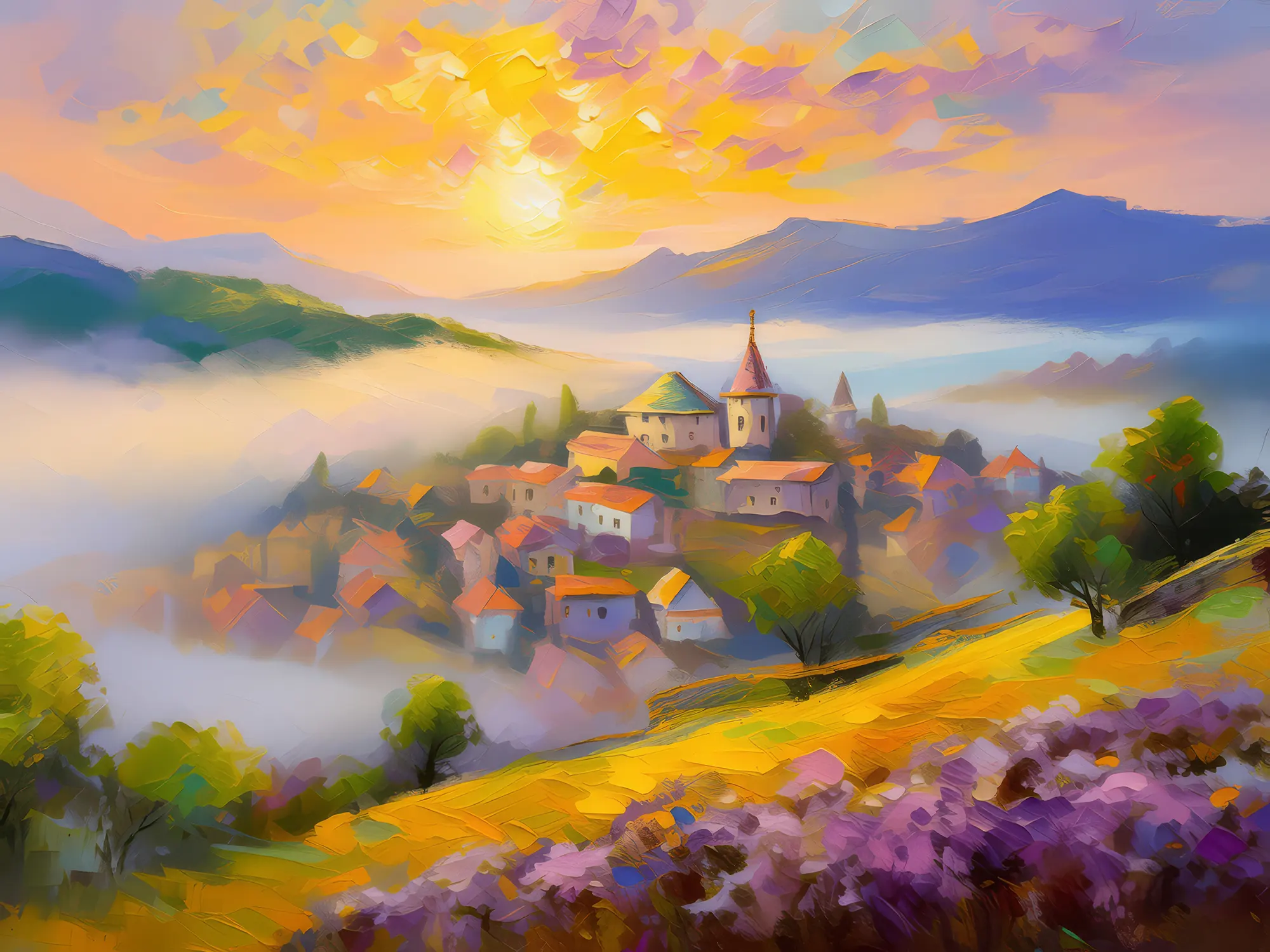 Painting: Hill Overlooking Foggy Town