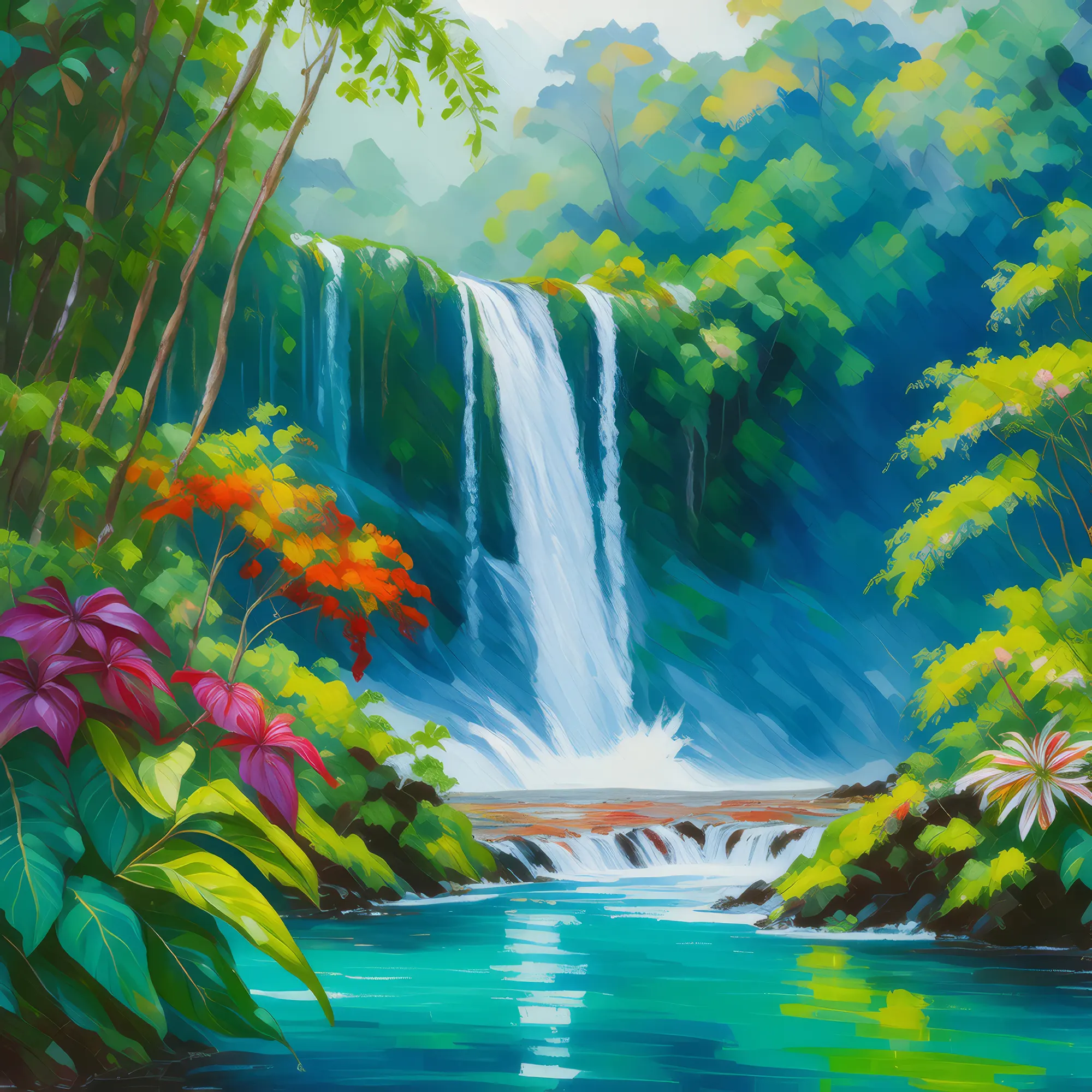 Painting: Humid Jungle Waterfall