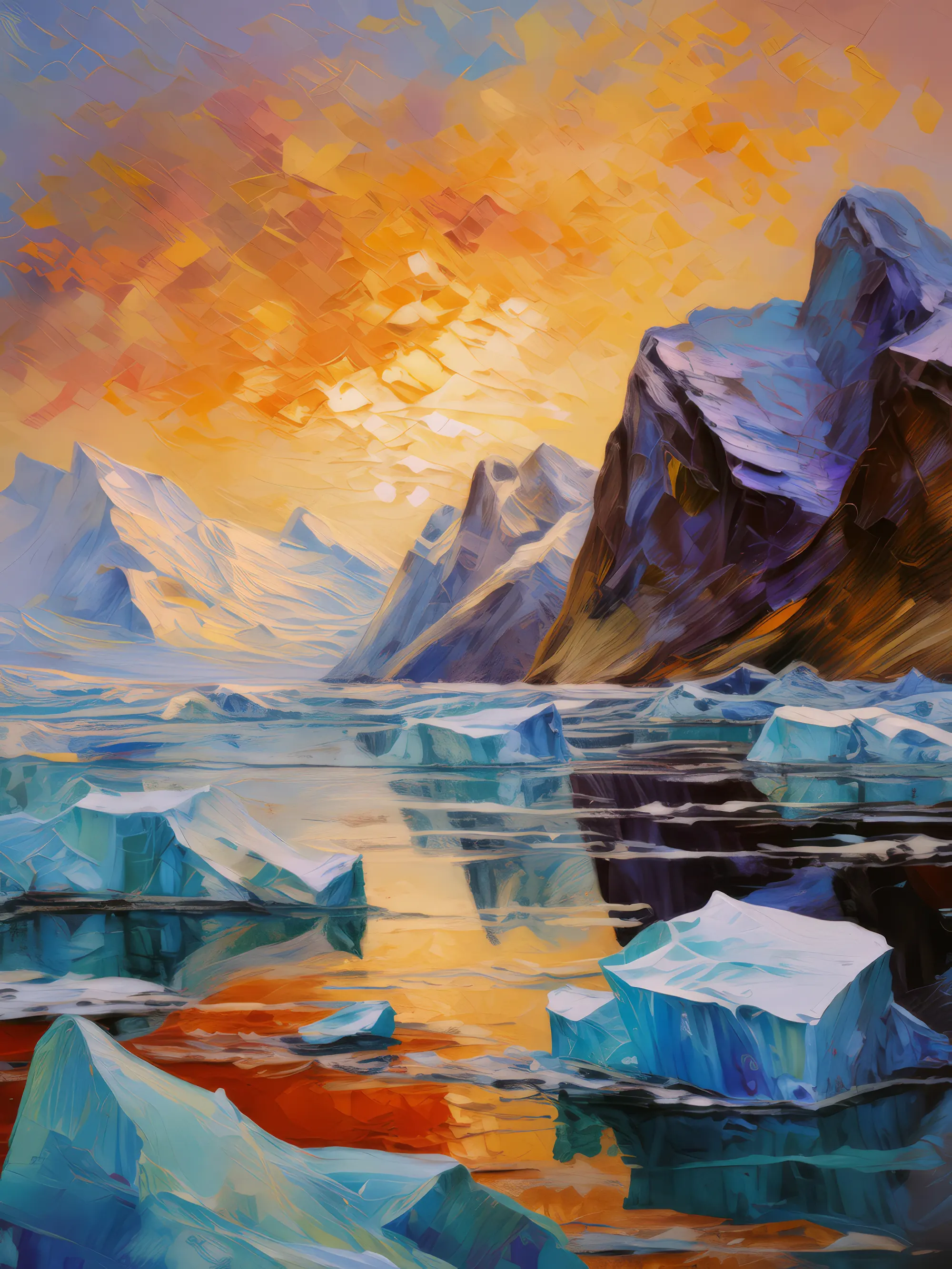 Painting: Icebergs Near Arctic Shoreline