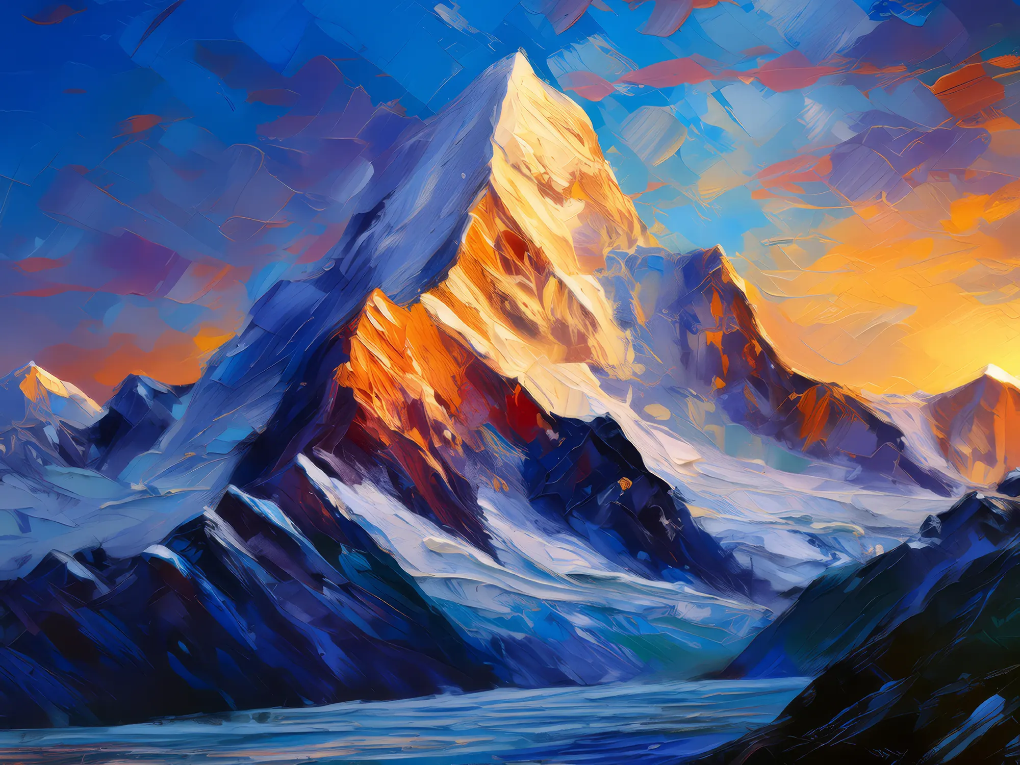 Painting: Icy Mountain Peak at Sunrise