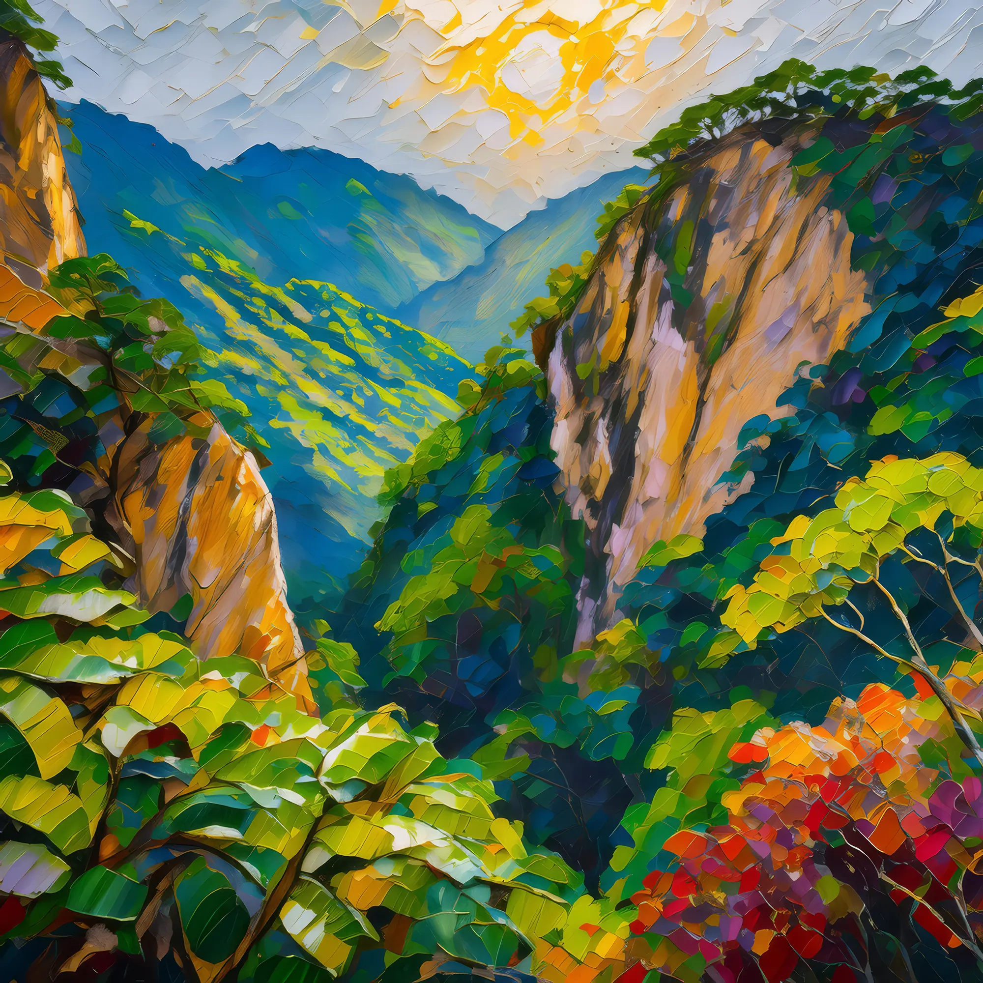Painting: Jungle Cliffs of Tropical Mountain