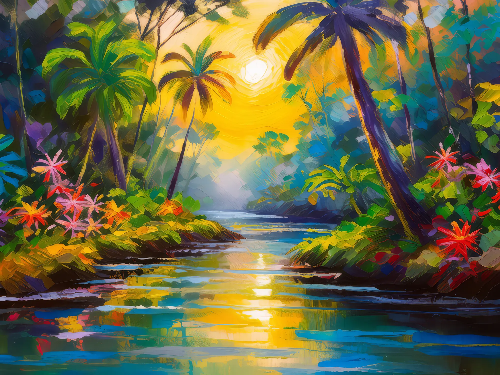 Painting: Jungle Creek at Sunrise