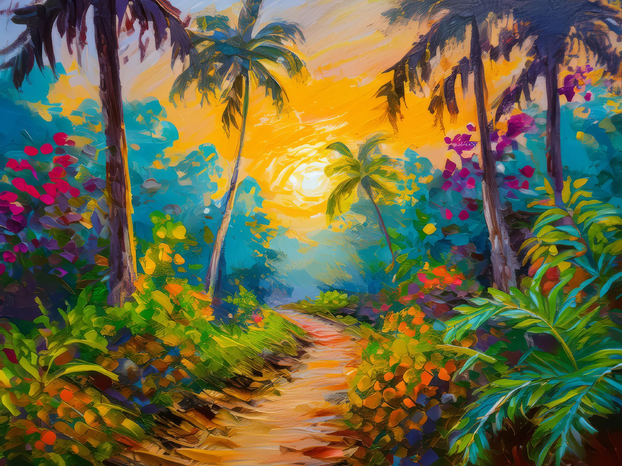 Painting: Jungle Pathway at Sunset