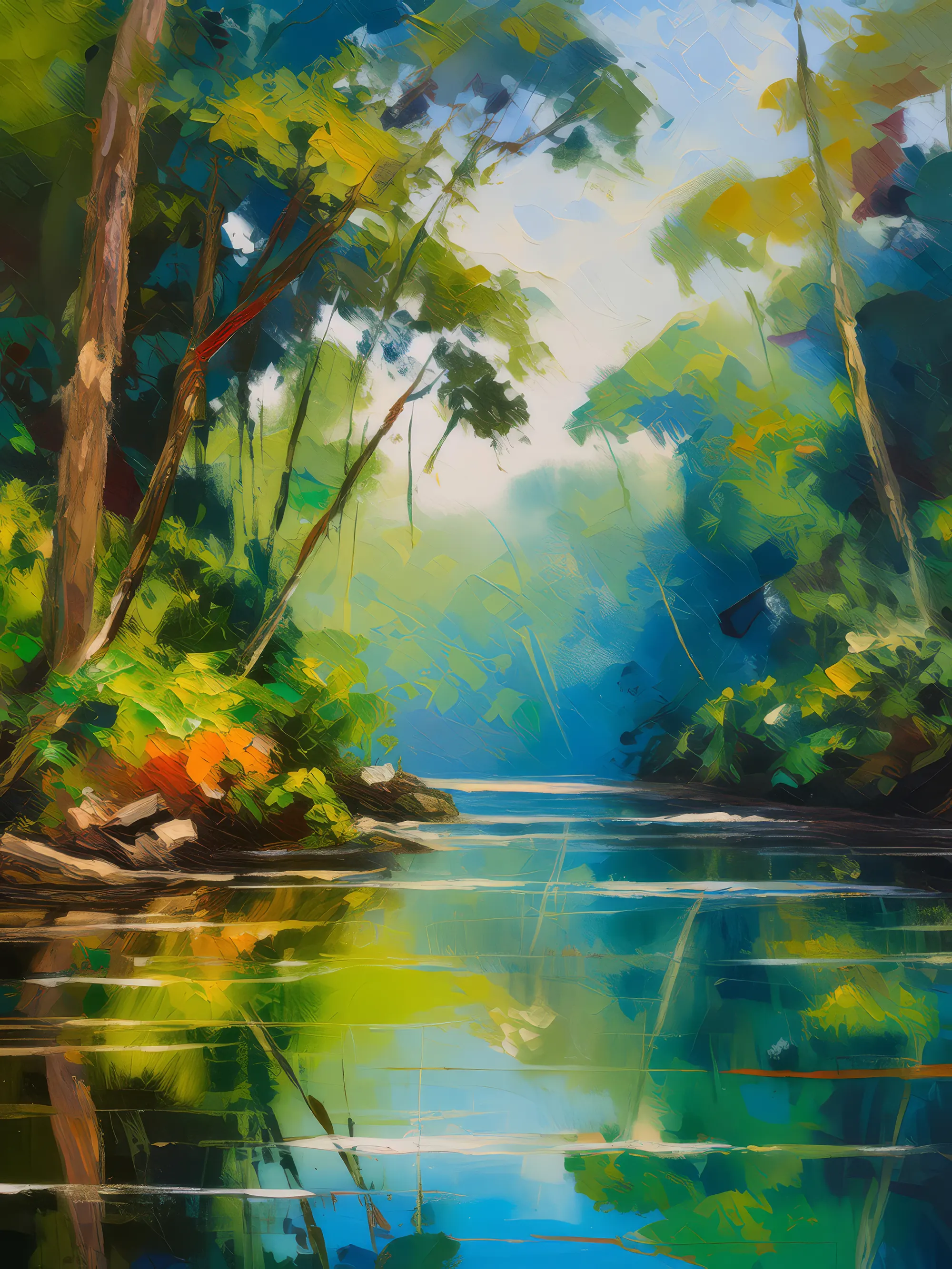 Painting: Jungle River Reflections