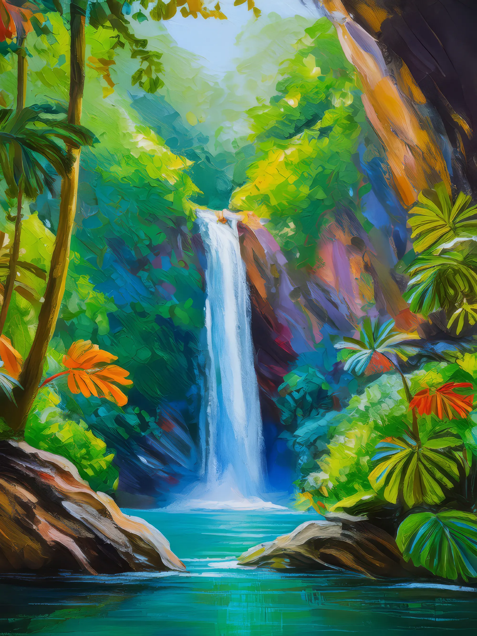 Painting: Jungle Waterfall Chasm
