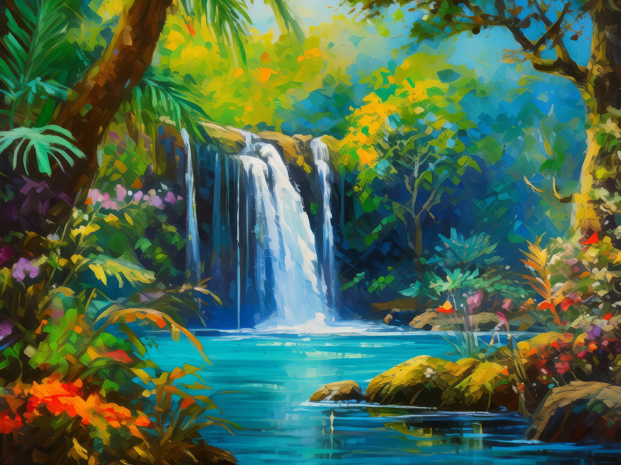 Painting: Jungle Waterfall Hideaway