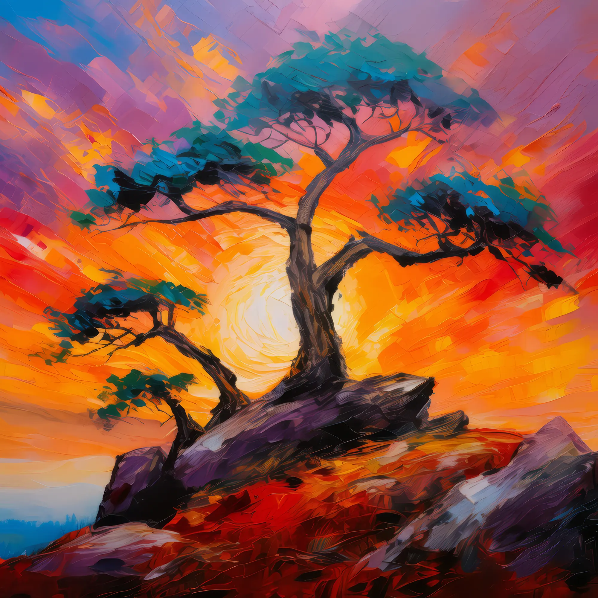 Painting: Knoll Sunset Silhouettes
