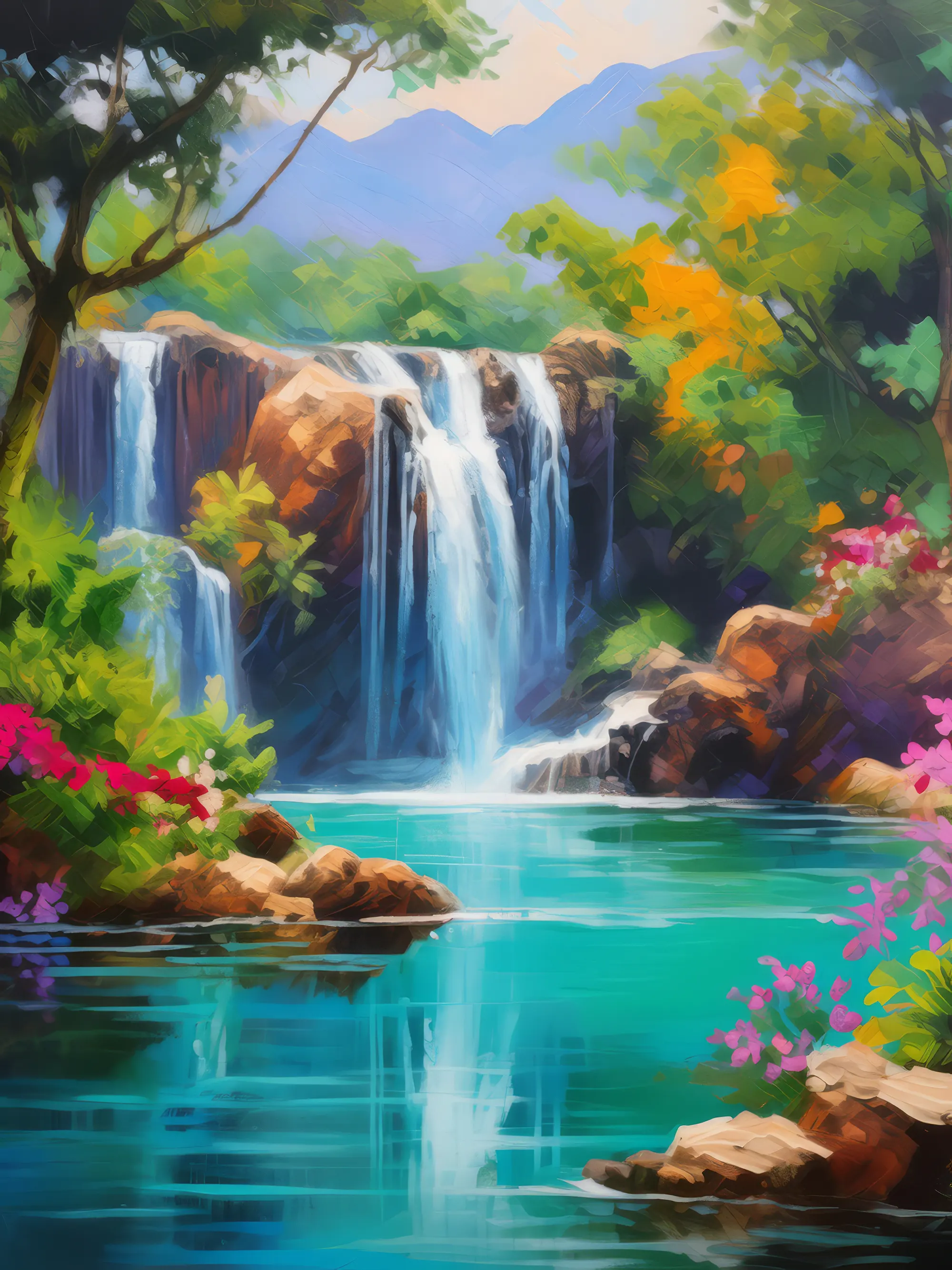 Painting: Lagoon with Waterfall