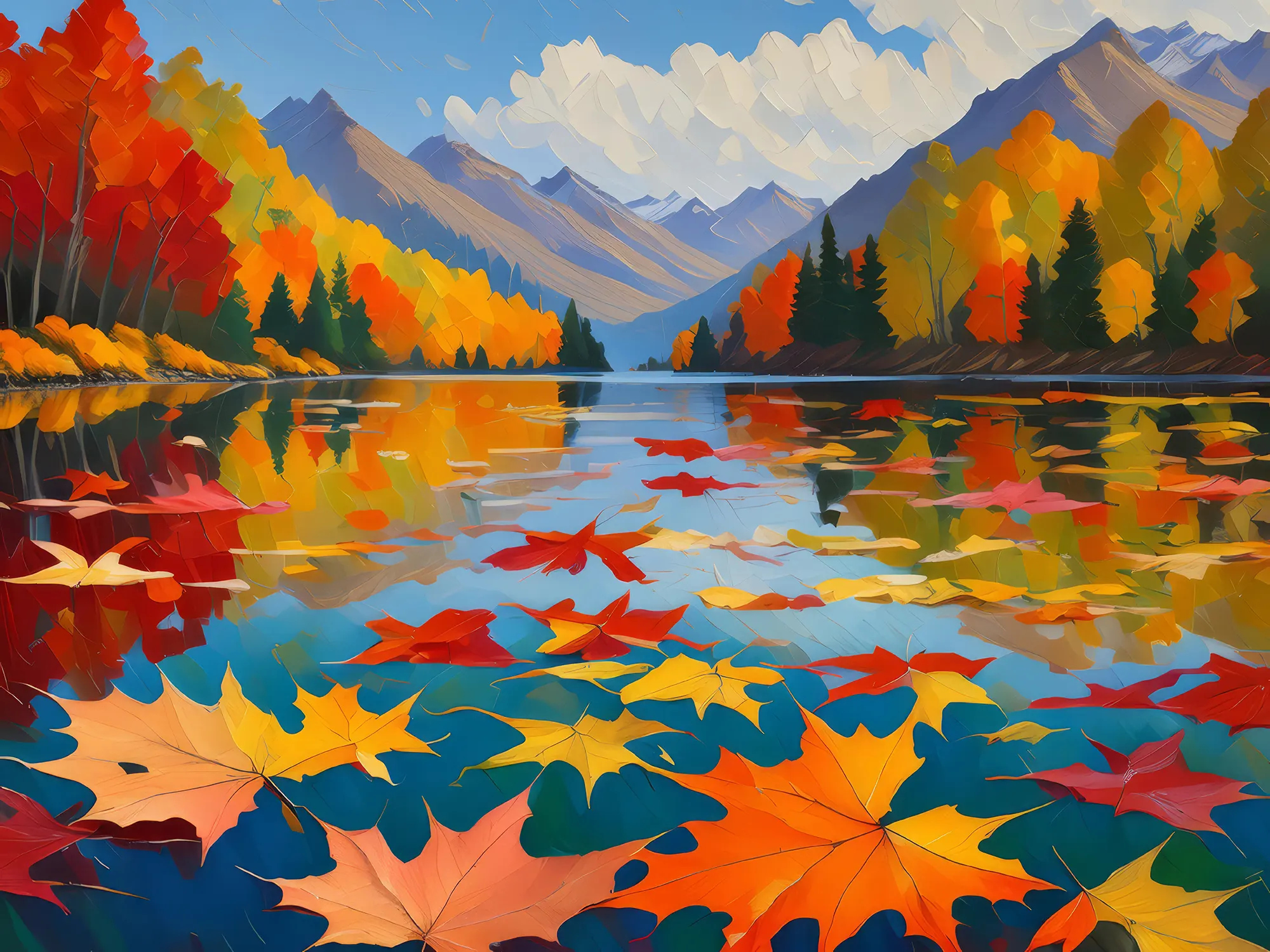 Painting: Lake of Floating Autumn Leaves