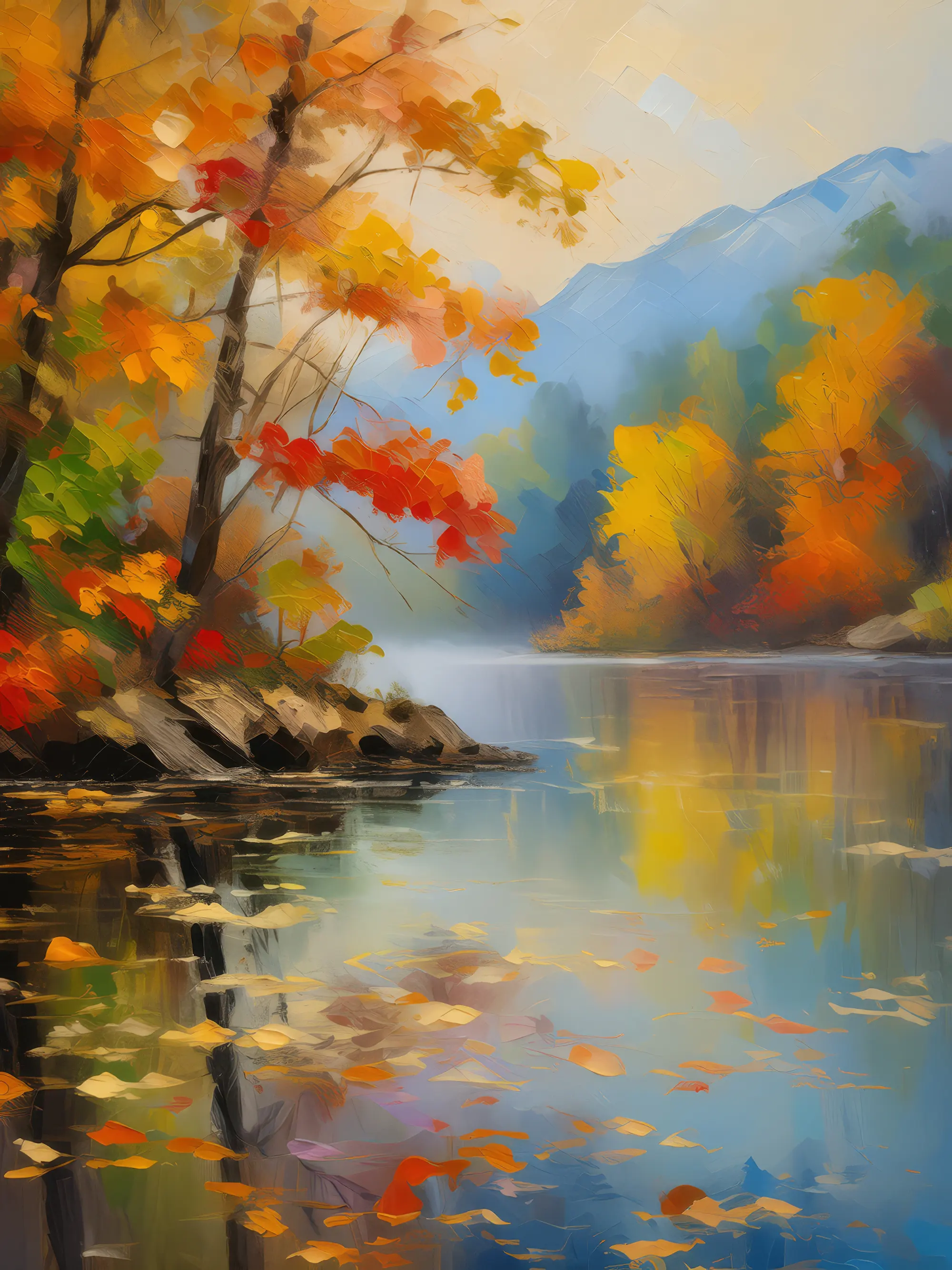 Painting: Lakeside Autumn Mist