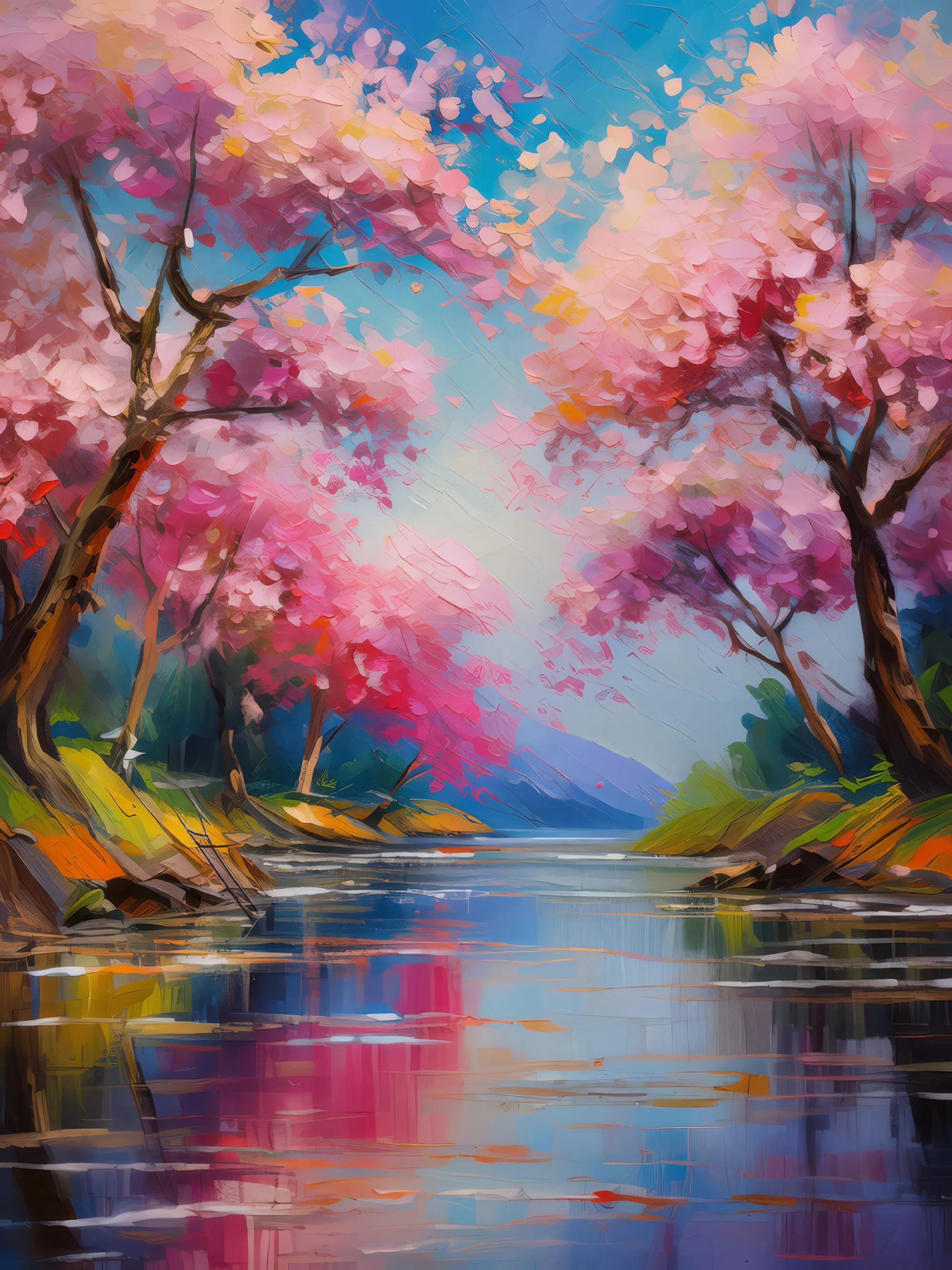 Painting: Lakeside Cherry Blossoms