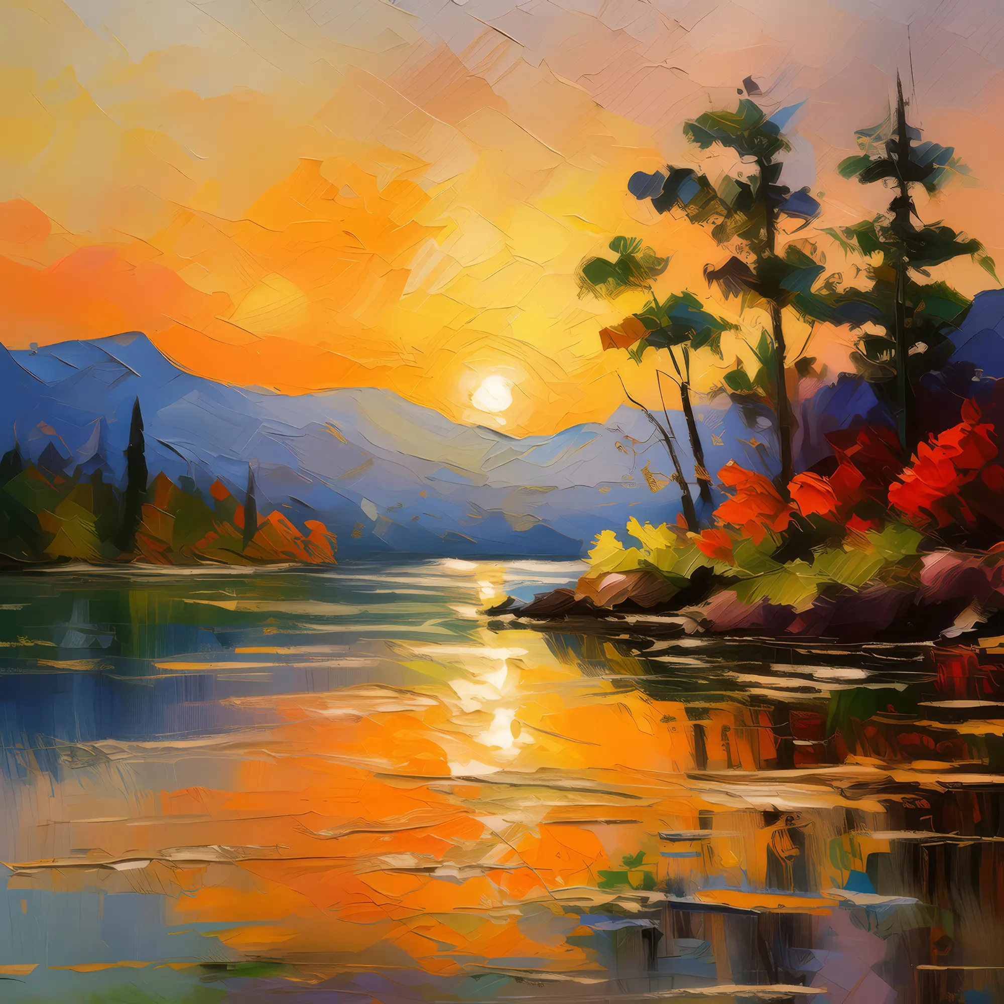 Painting: Lakeside Sunset Glow