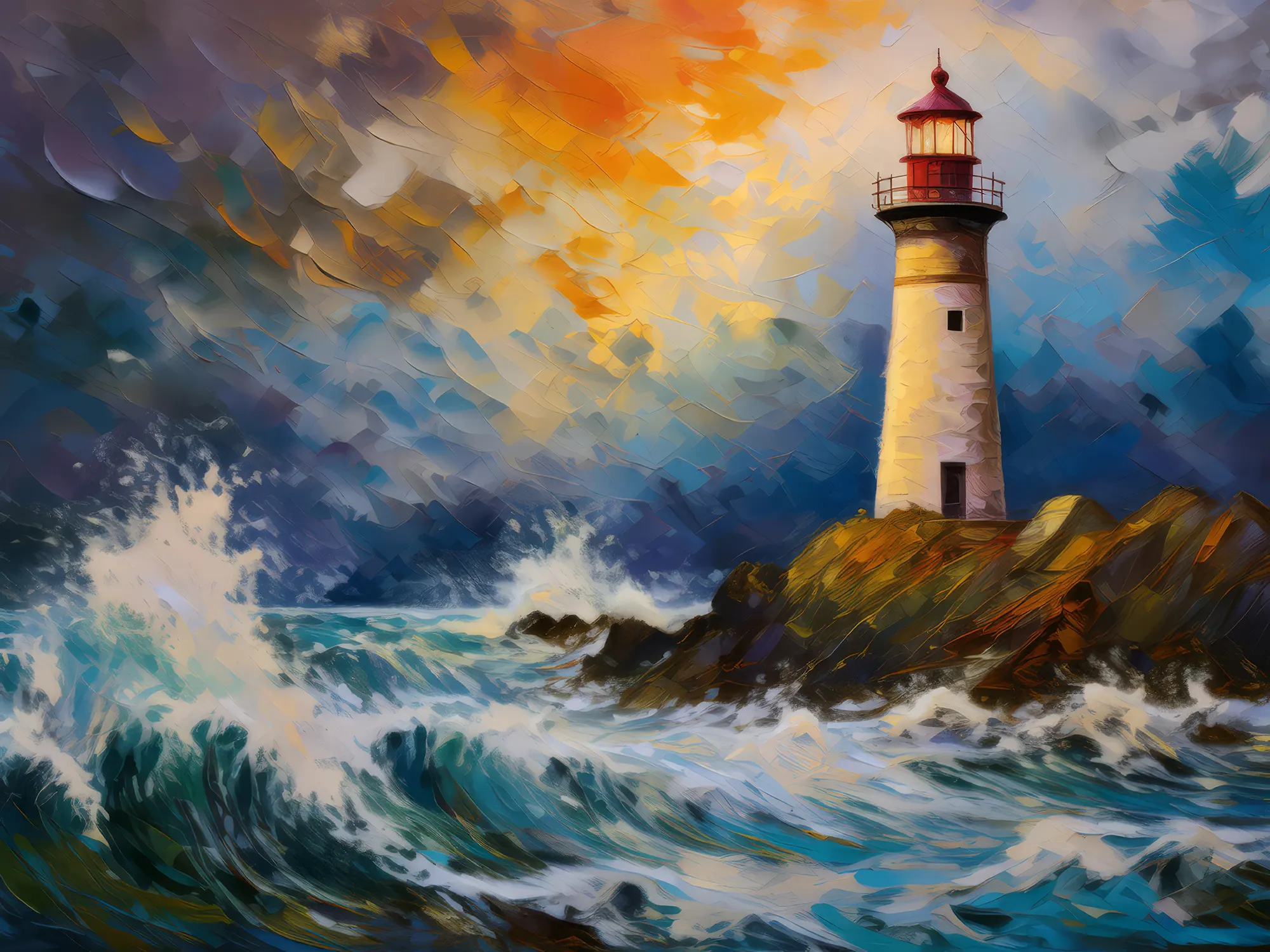 Painting: Lighthouse Storm Watch