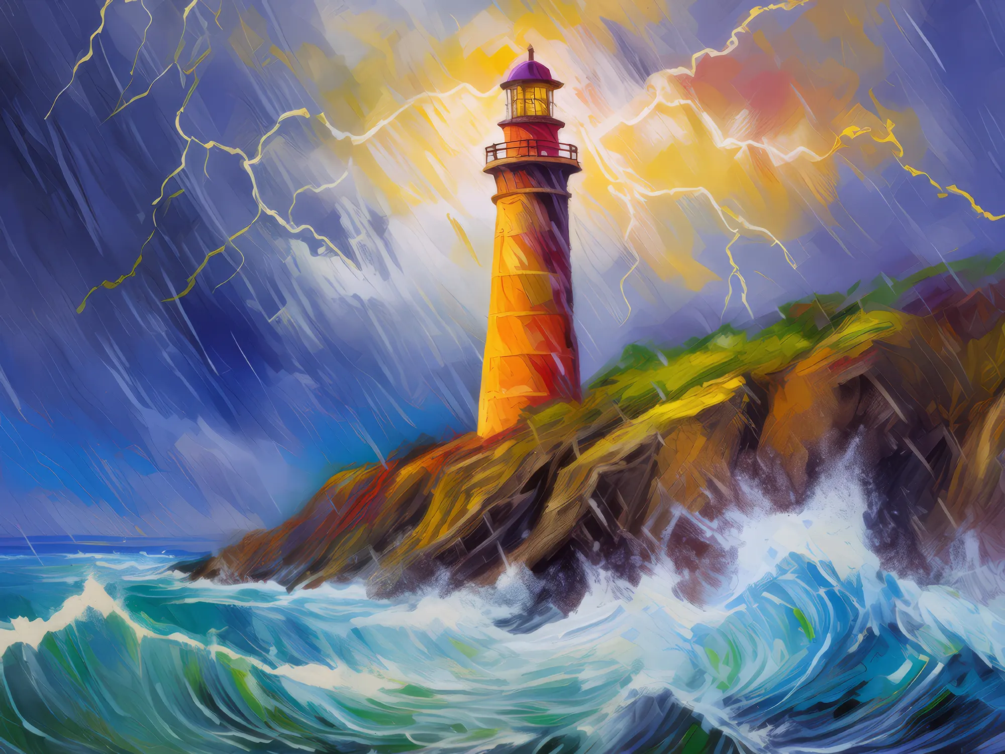 Painting: Lighthouse on Stormy Hill