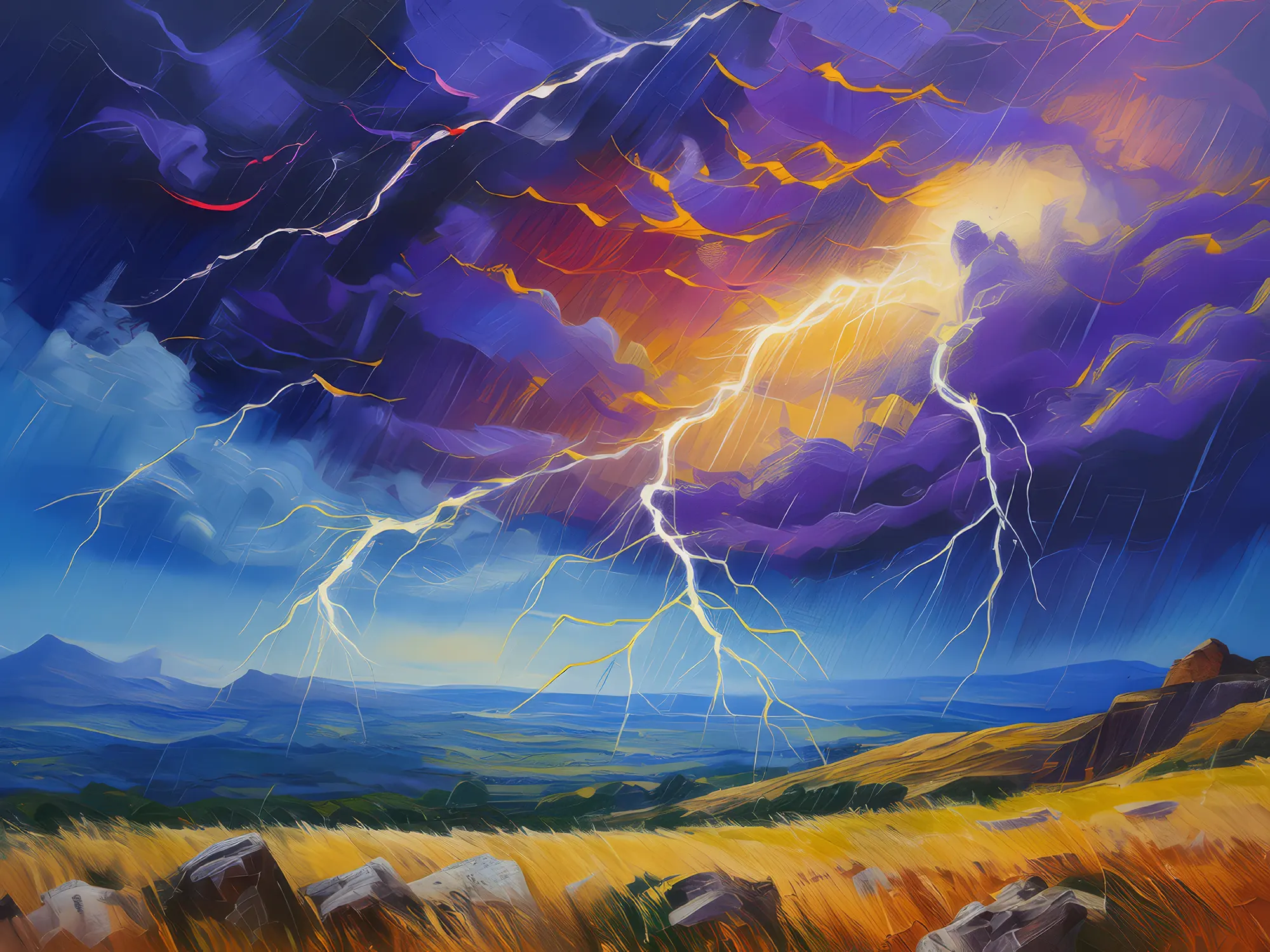 Painting: Lightning Storm Over Plateau