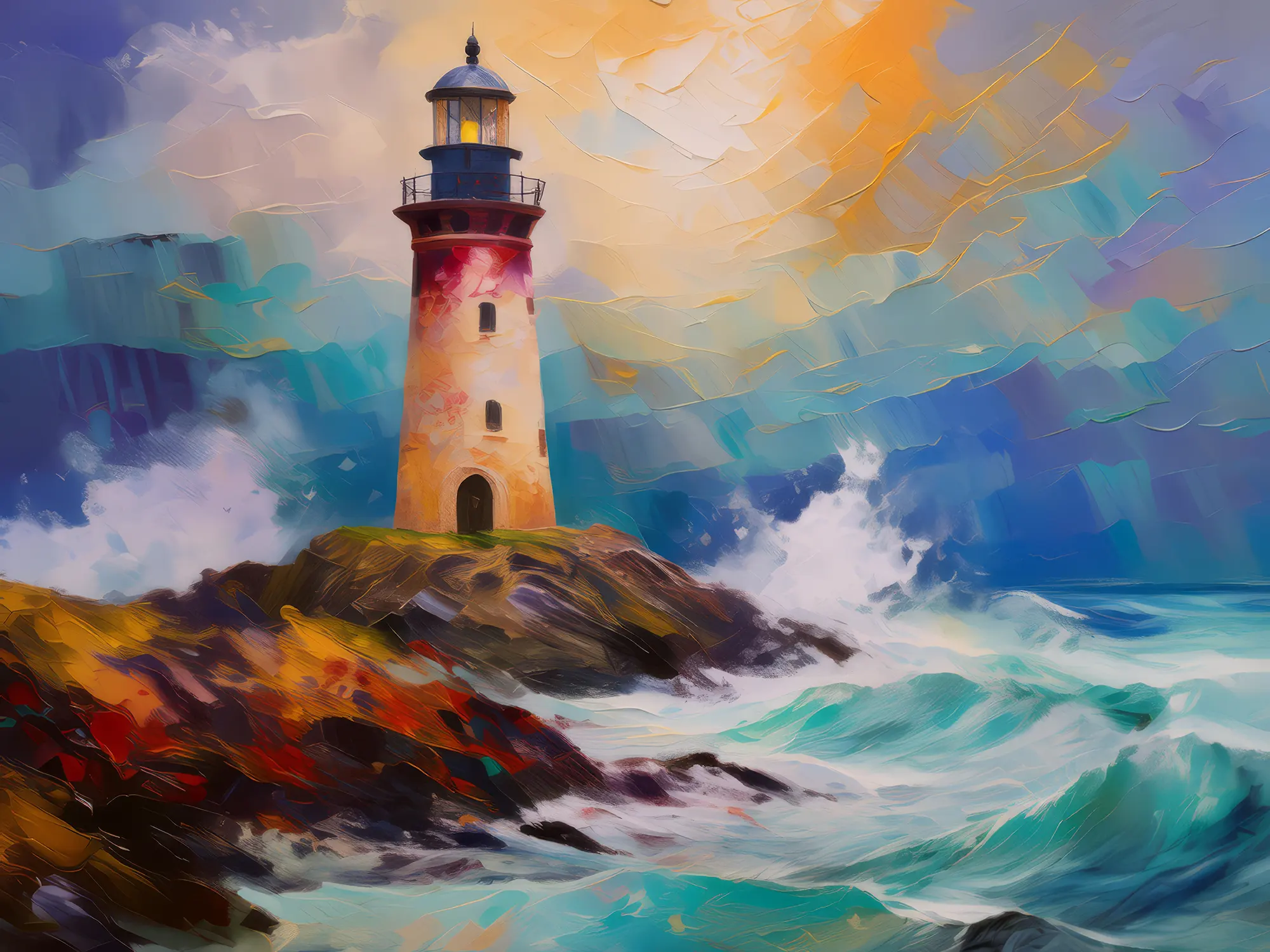 Painting: Lonely Lighthouse Shore
