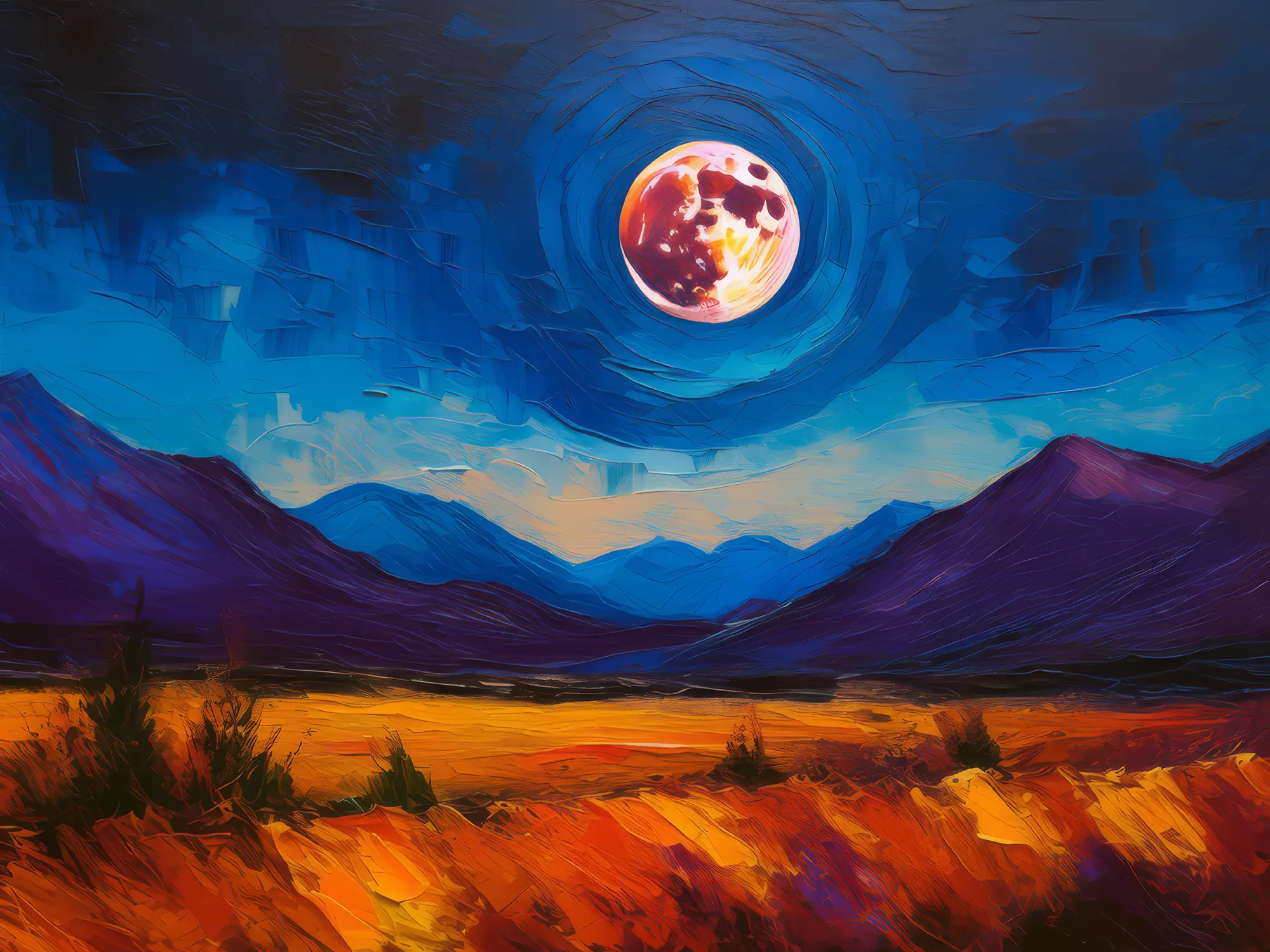 Painting: Lunar Eclipse Over Desert