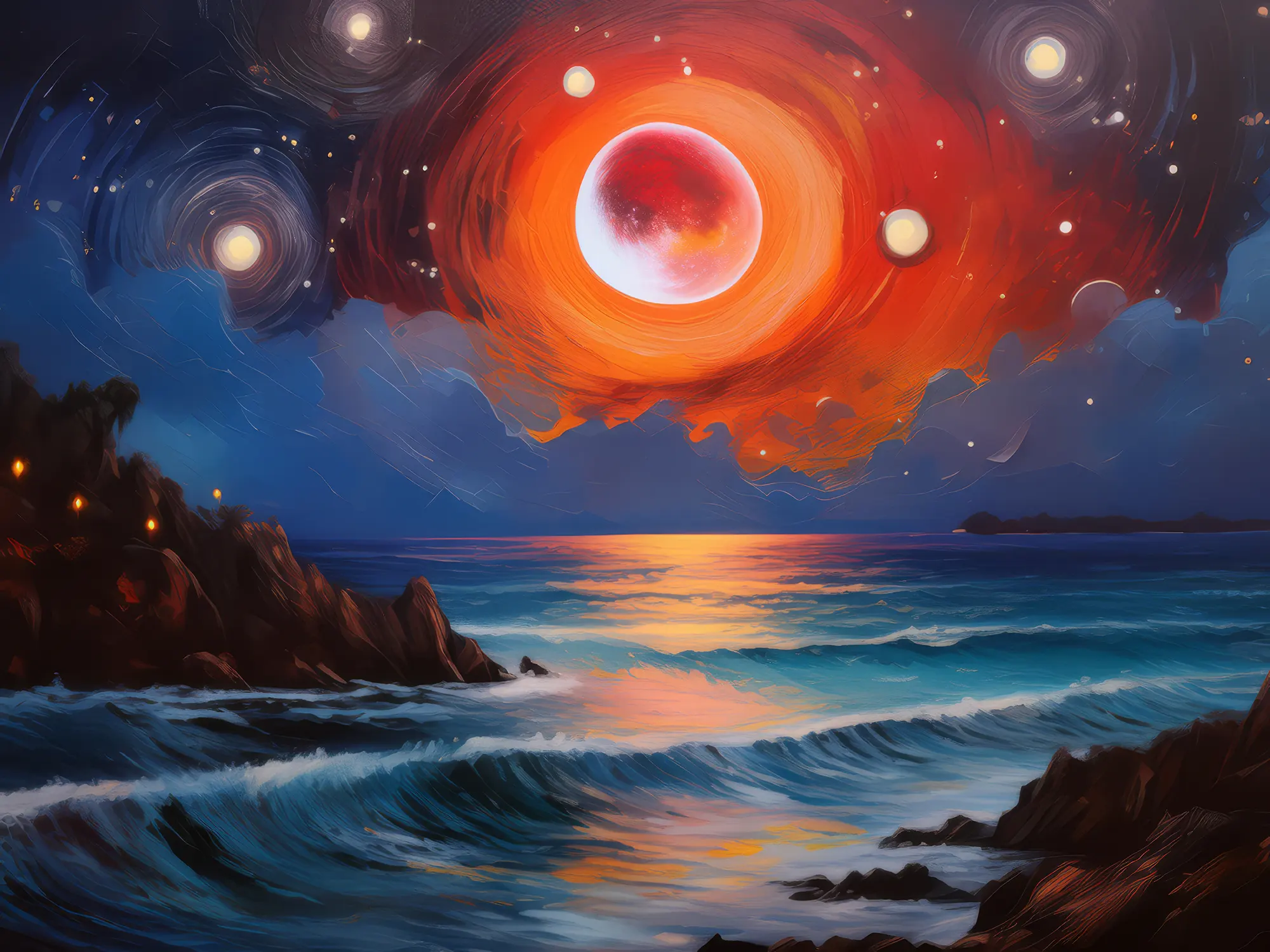 Painting: Lunar Eclipse Over the Ocean