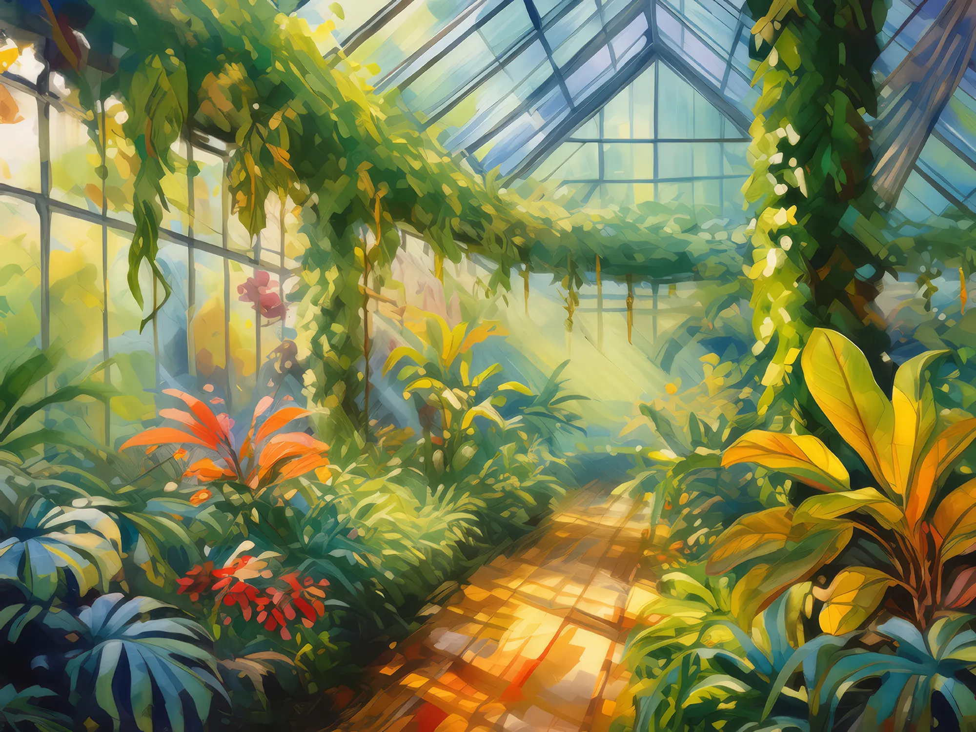 Painting: Lush Greenhouse Interior