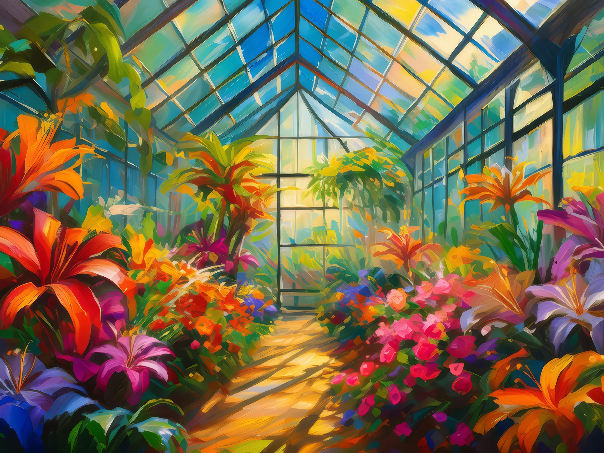 Painting: Lush Greenhouse Oasis