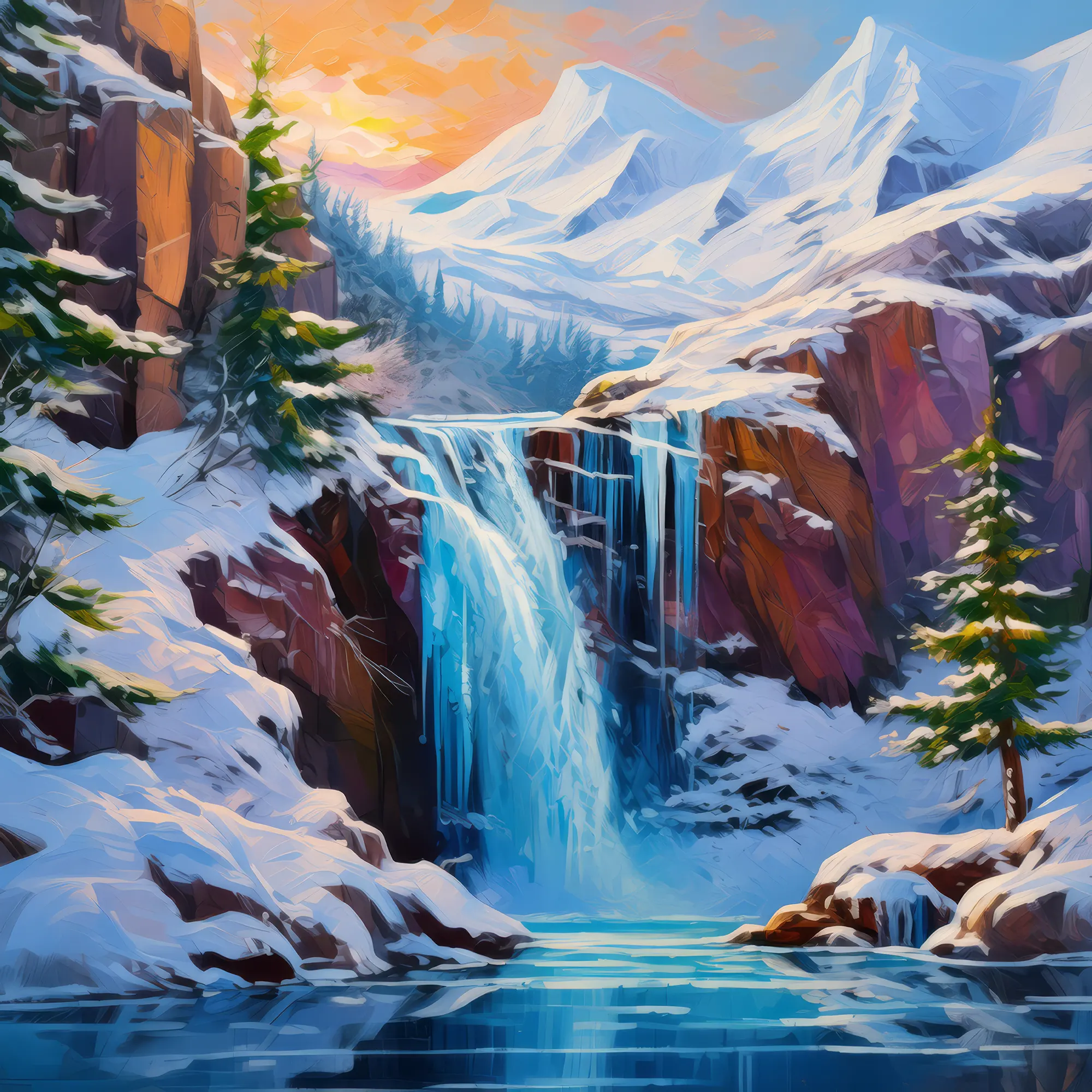 Painting: Majestic Frozen Waterfall