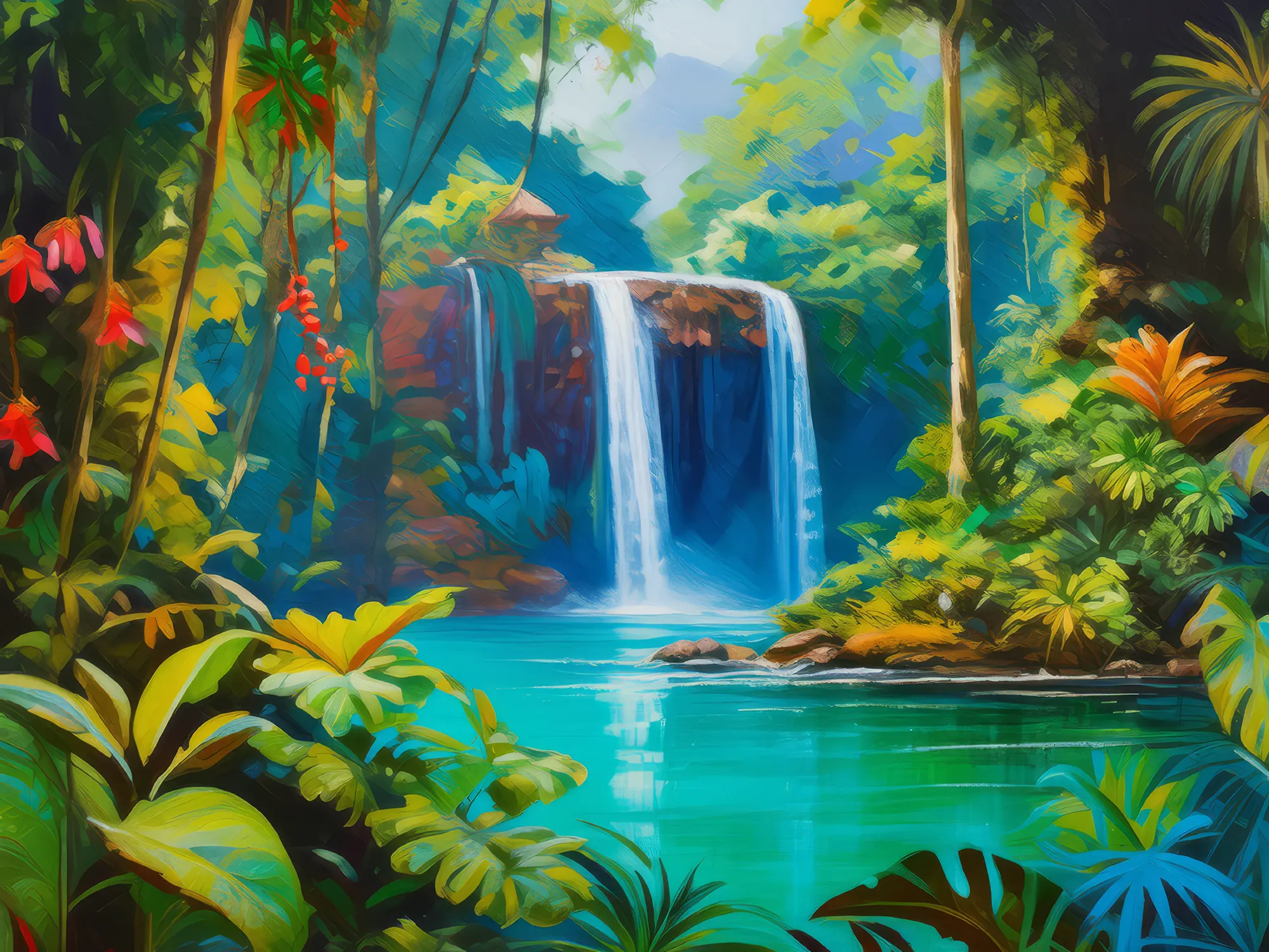 Painting: Majestic Waterfall in the Jungle