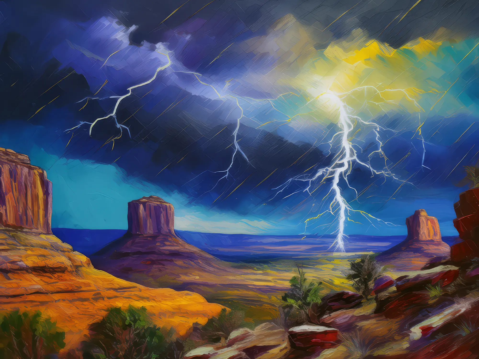 Painting: Mesa Under Lightning Storm