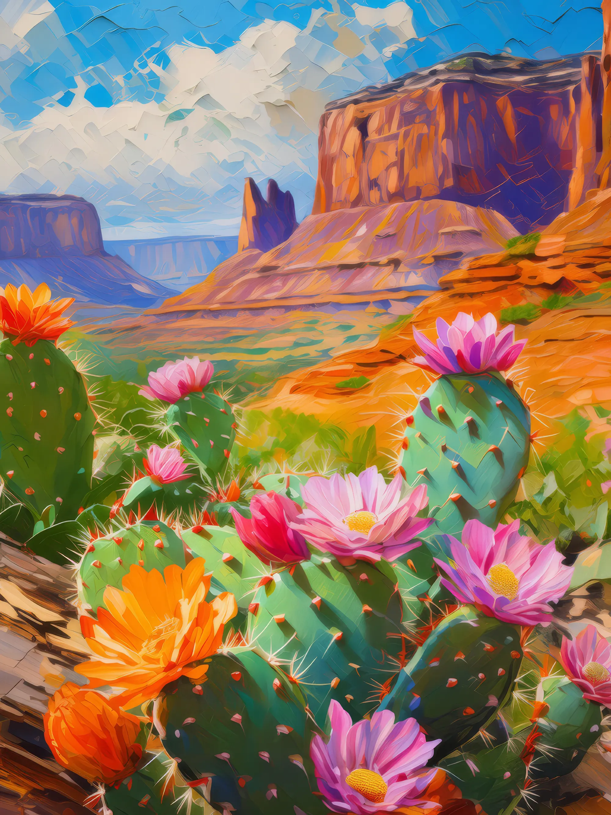 Painting: Mesa and Blooming Cacti