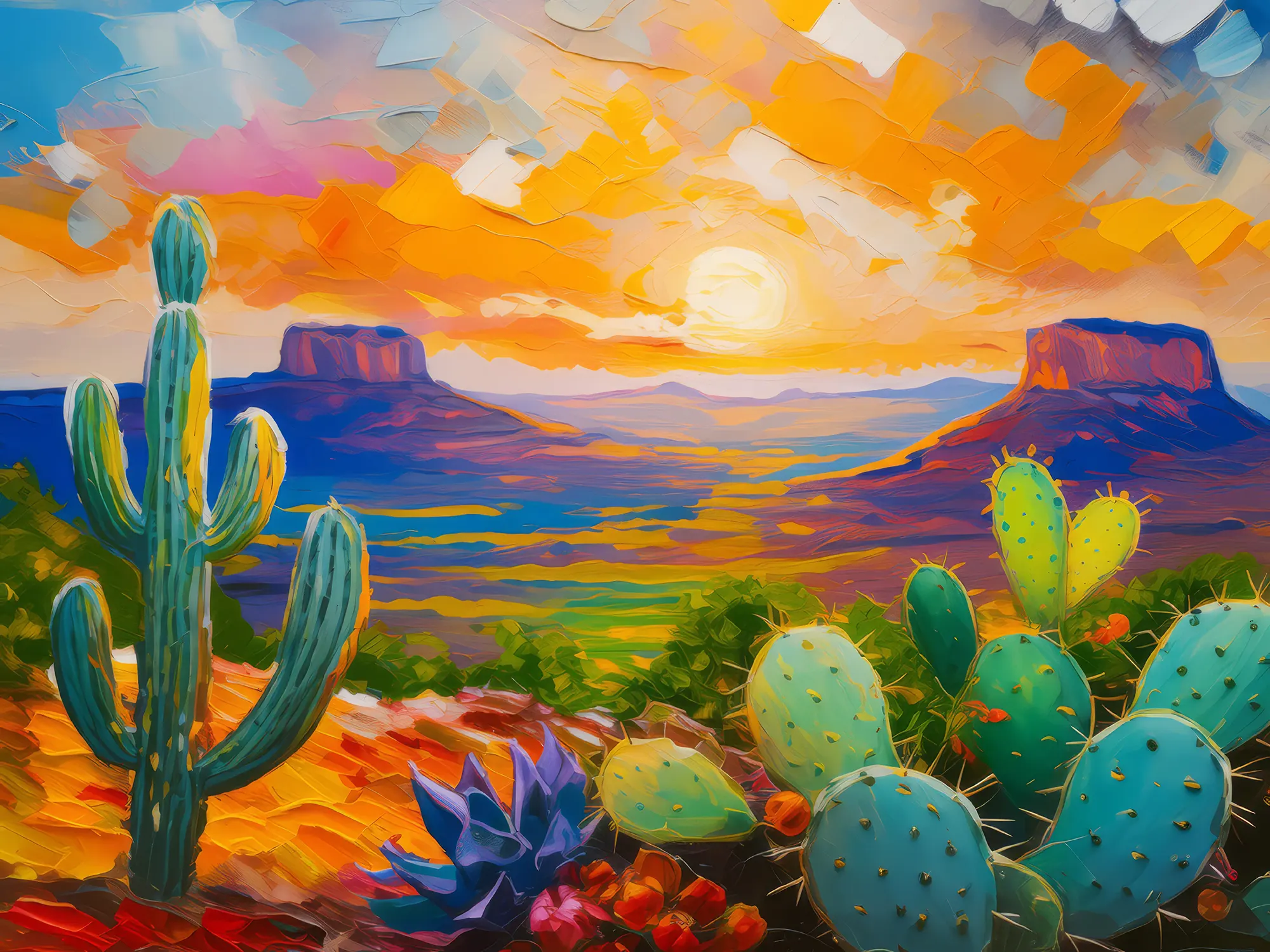 Painting: Mesa and Cacti Sunset