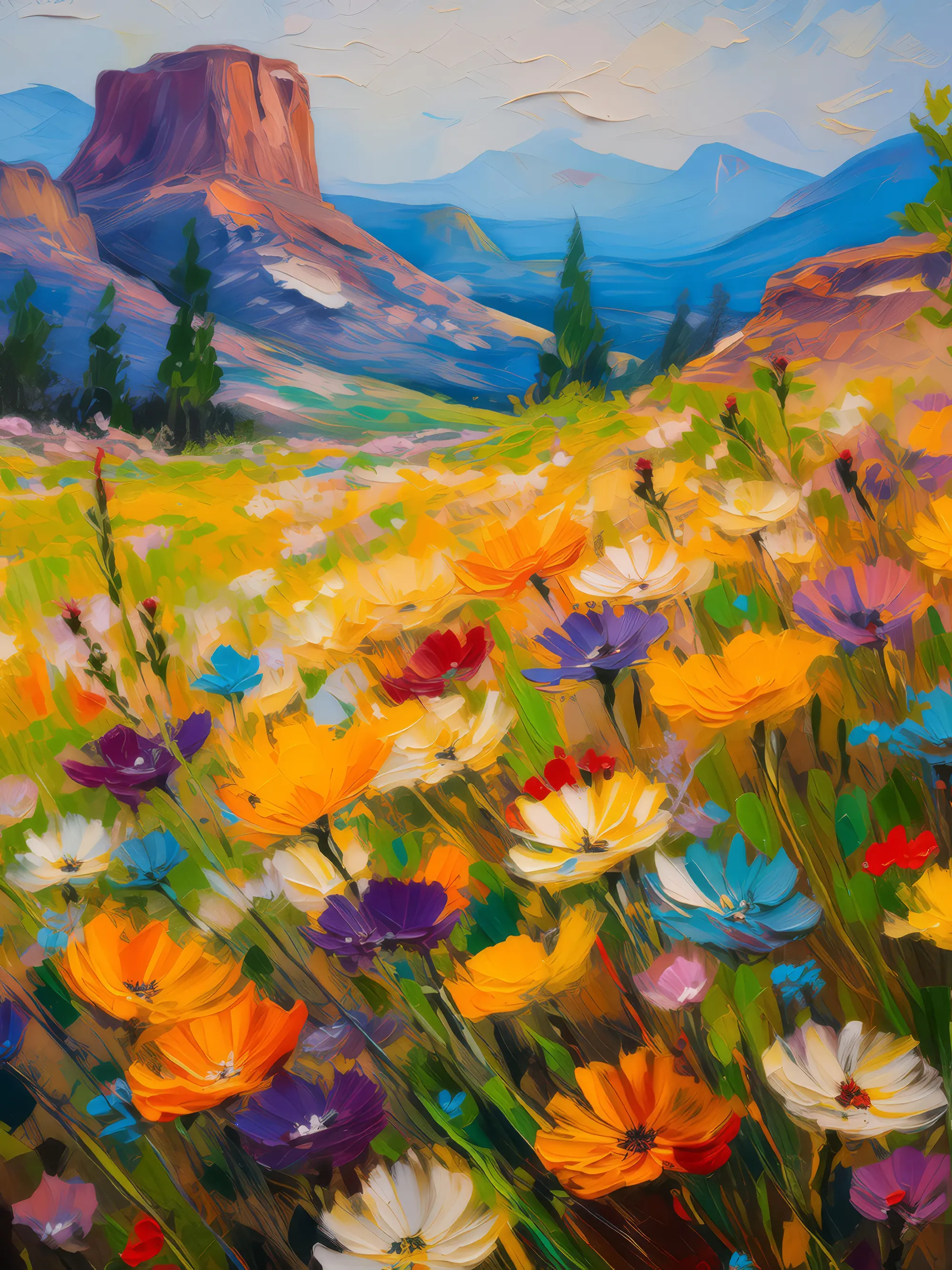 Painting: Mesa and Wildflowers