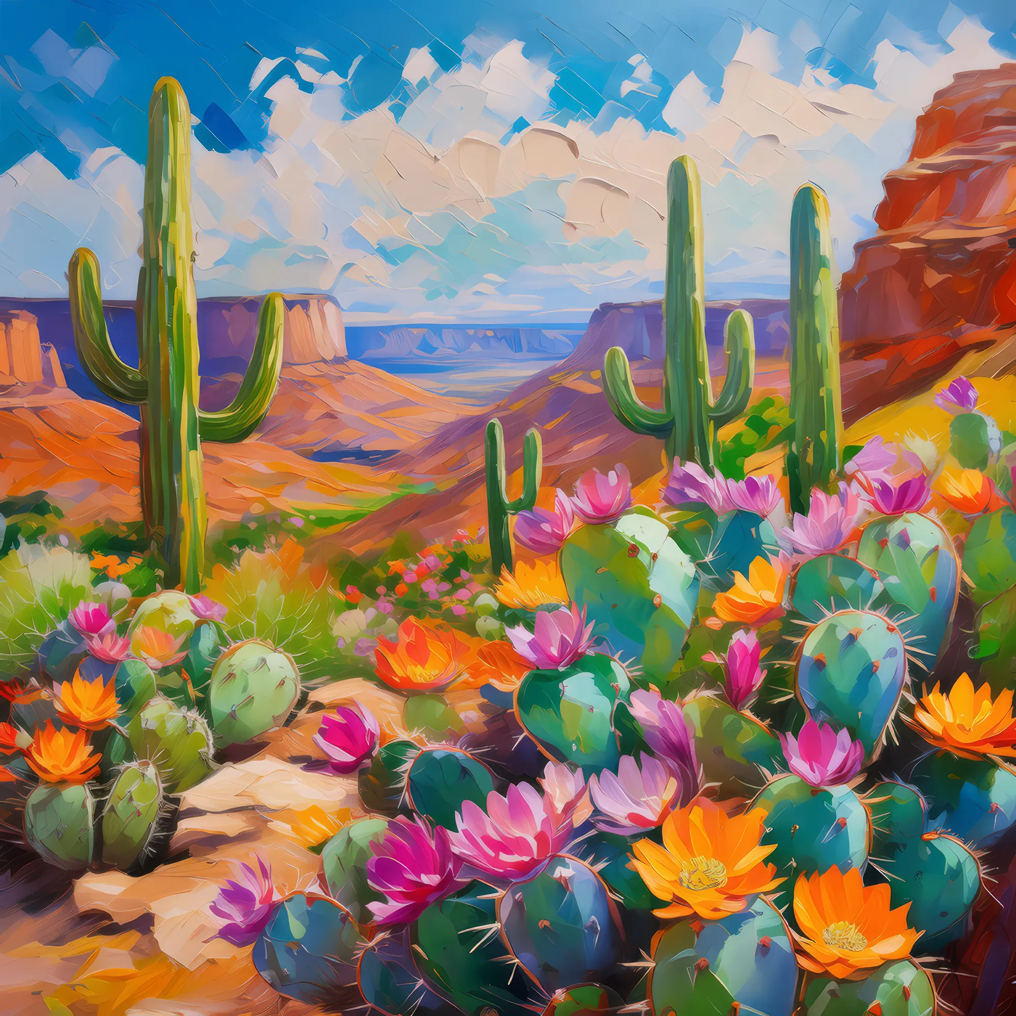 Painting: Mesa with Cacti Bloom