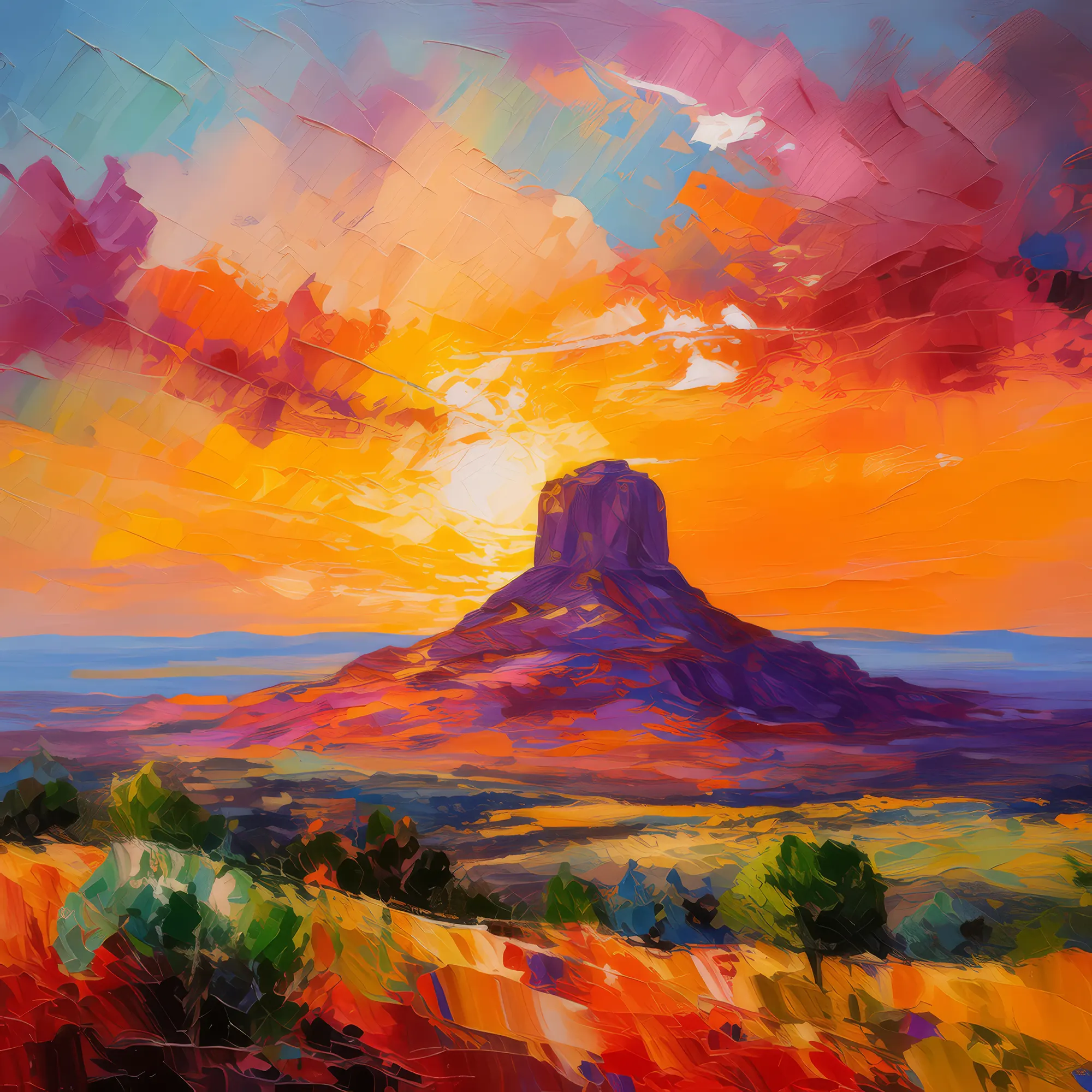 Painting: Mesa with Sunset Silhouette