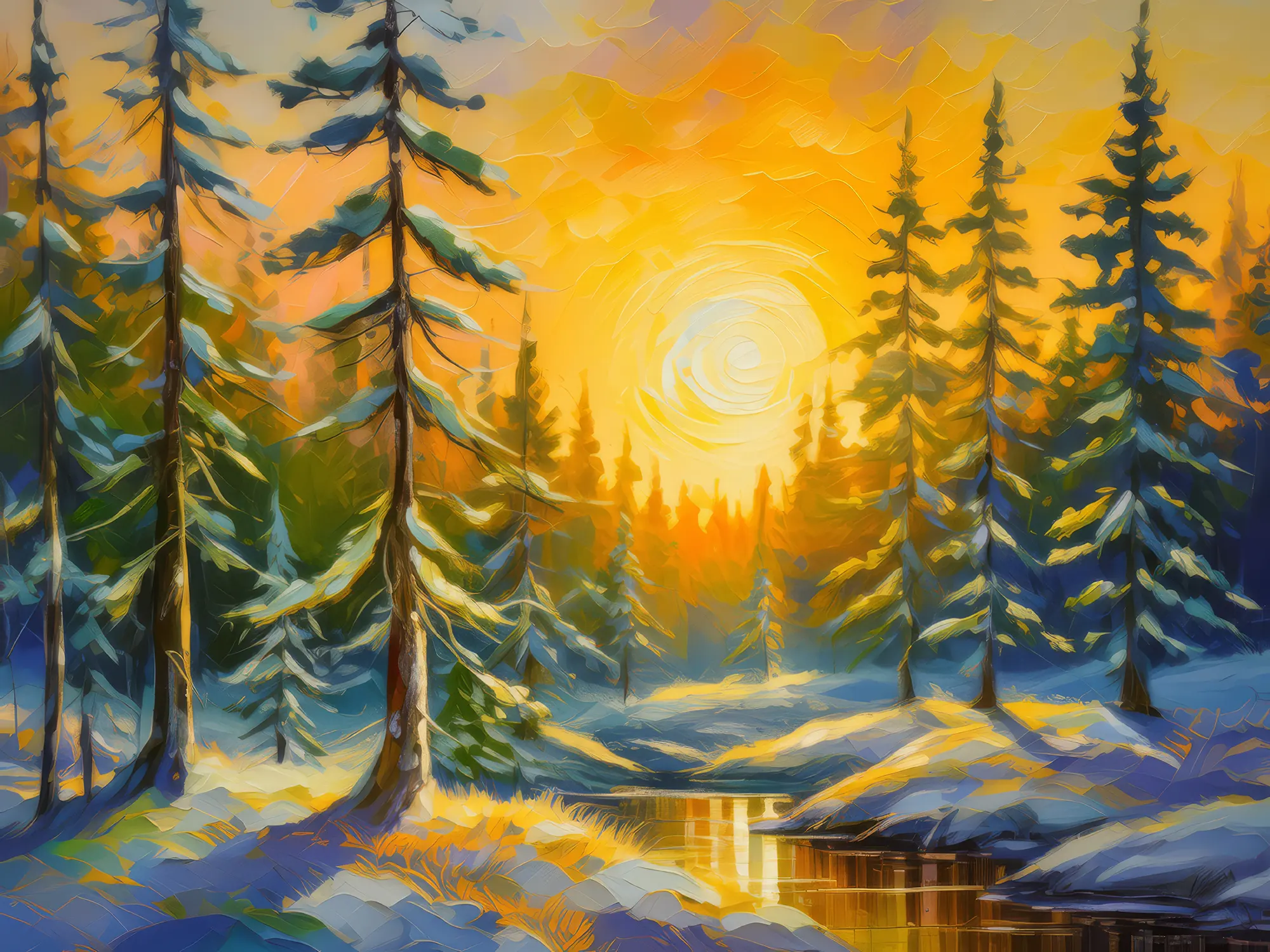 Painting: Midnight Sun in Boreal Forest